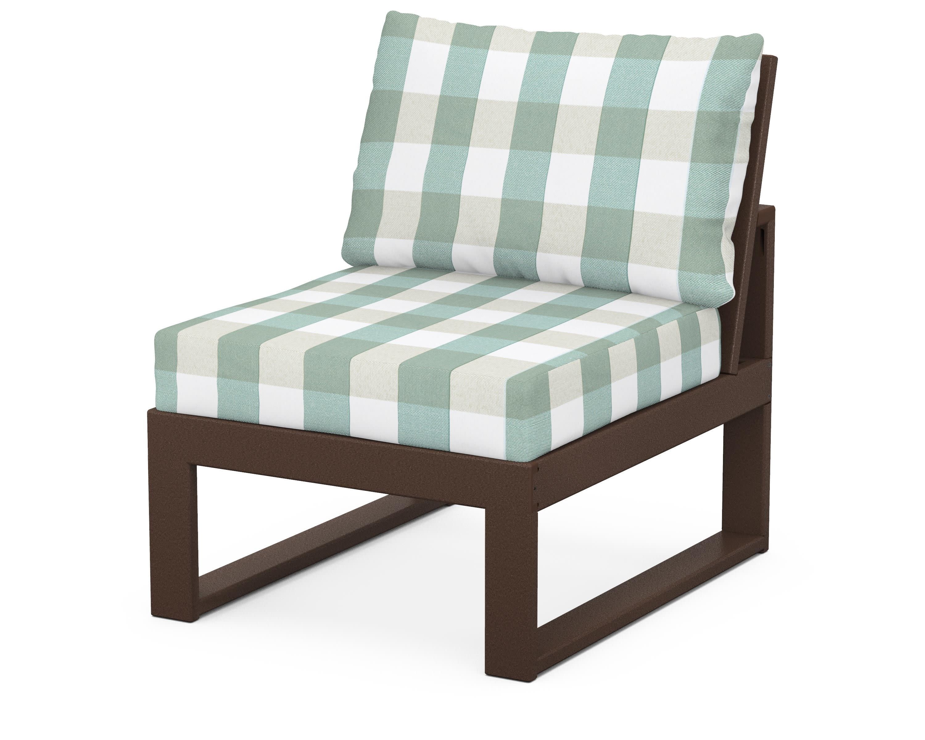 Modular Armless Chair in Mahogany / Buffalo Plaid Glacier Spa