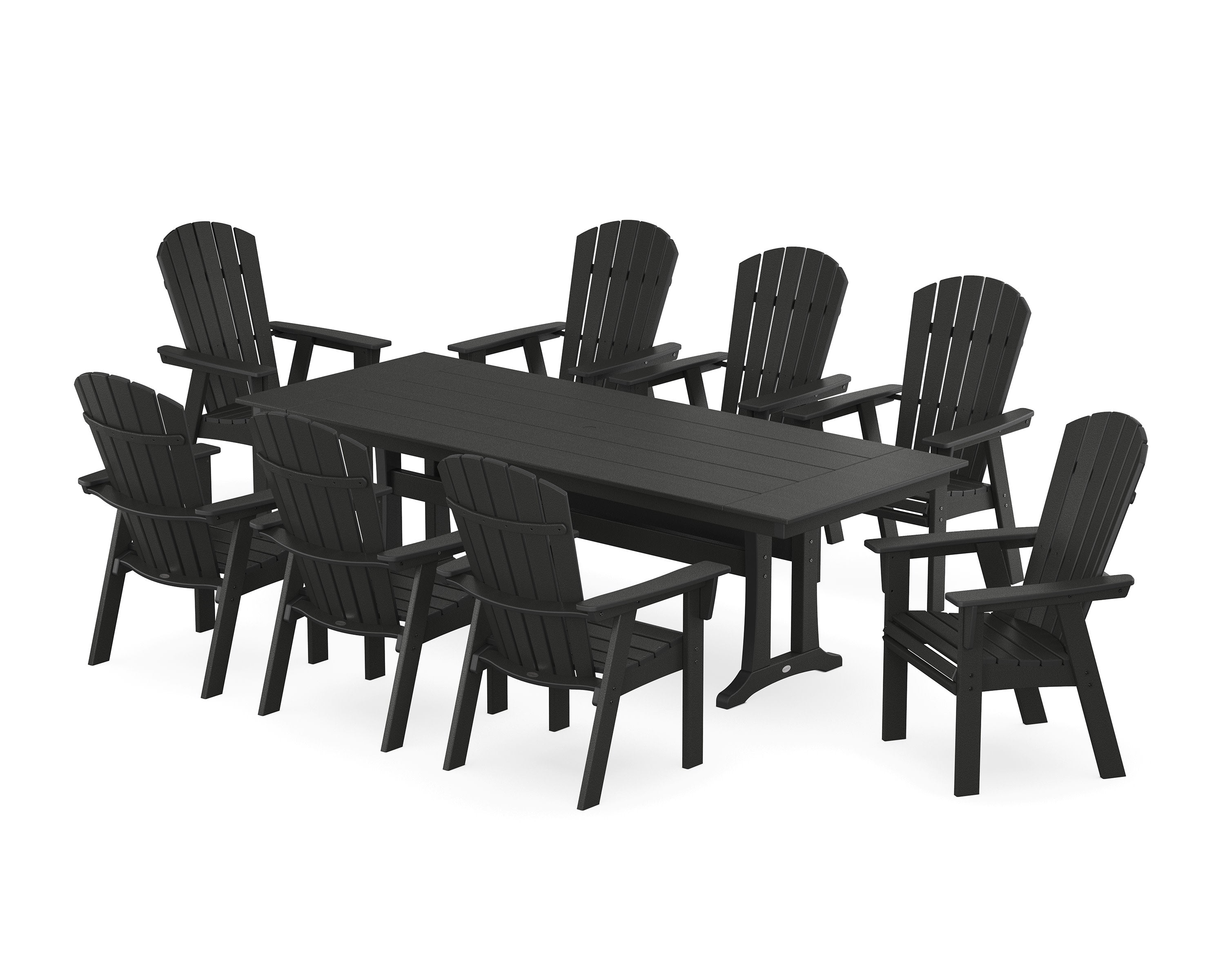 Nautical 9-Piece Curveback Adirondack Farmhouse Dining Set with Trestle Legs in Black