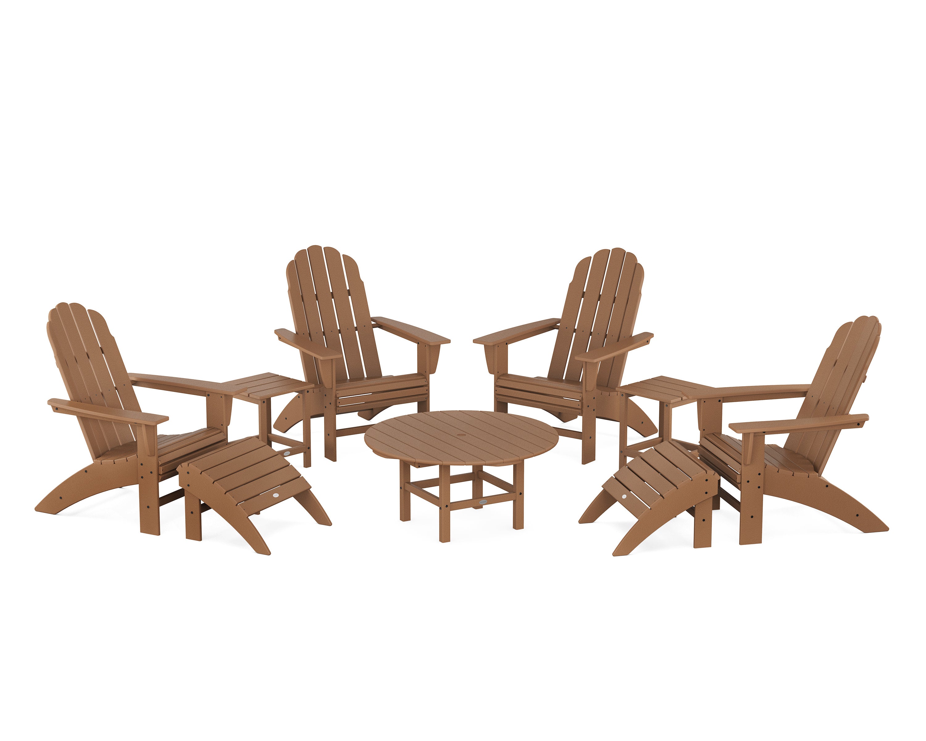 Vineyard Curveback Adirondack Chair 9-Piece Conversation Set in Teak