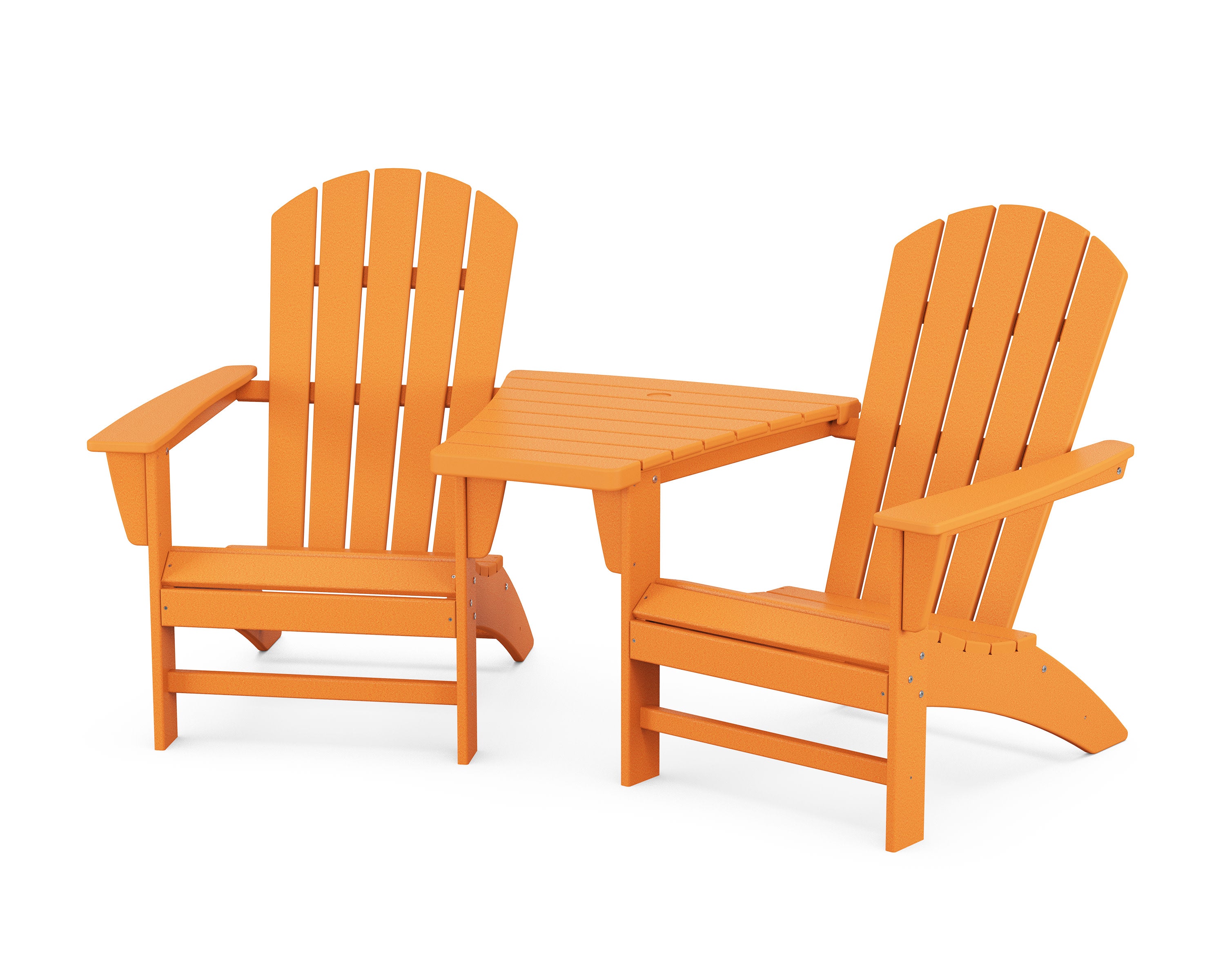Nautical 3-Piece Adirondack Set with Angled Connecting Table in Tangerine