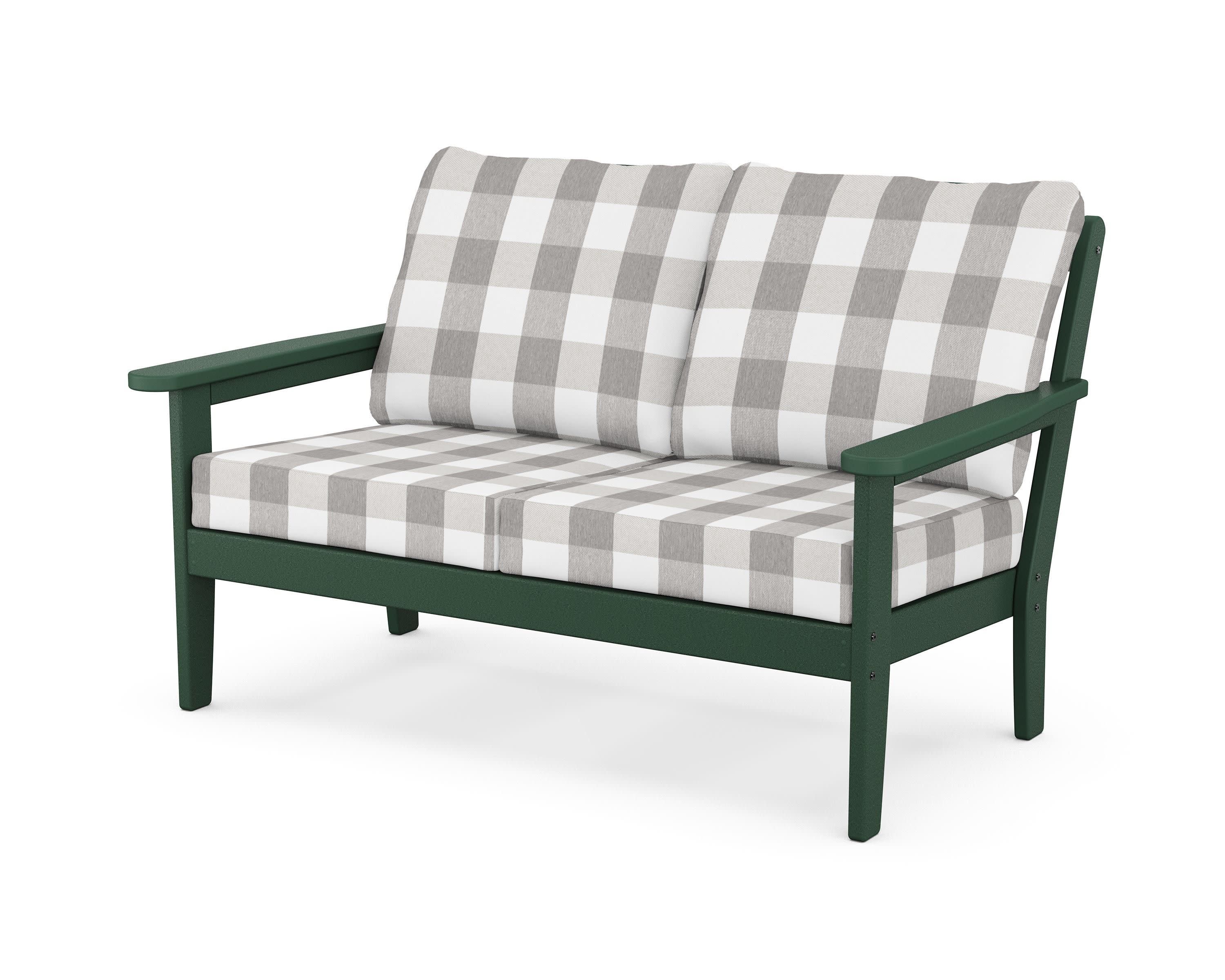 Cottage Deep Seating Loveseat in Green / Buffalo Plaid Grey Mist