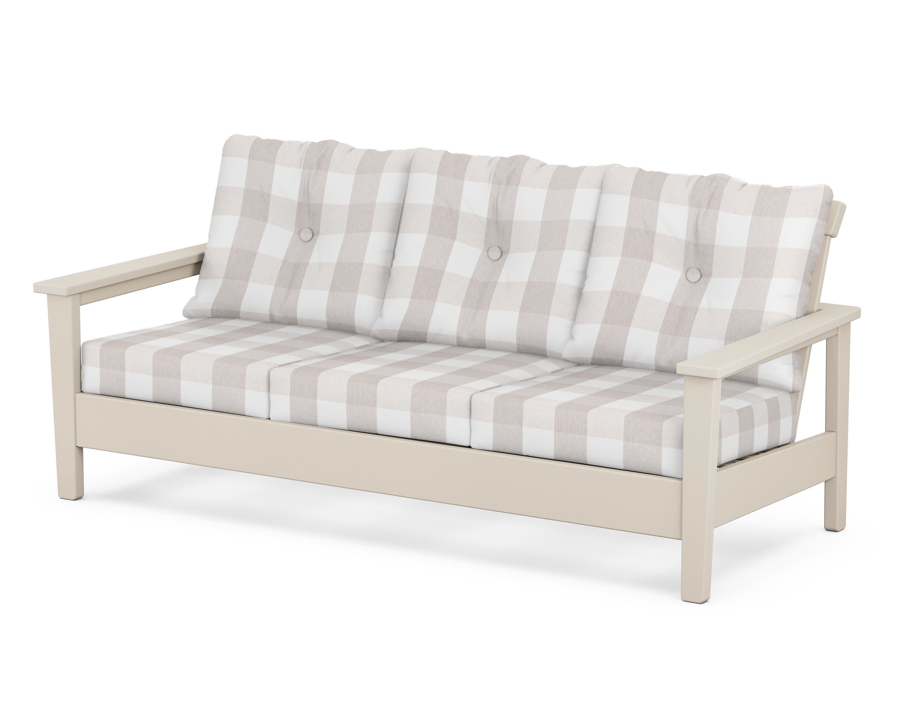 Prescott Deep Seating Sofa in Sand / Buffalo Plaid Dune Burlap