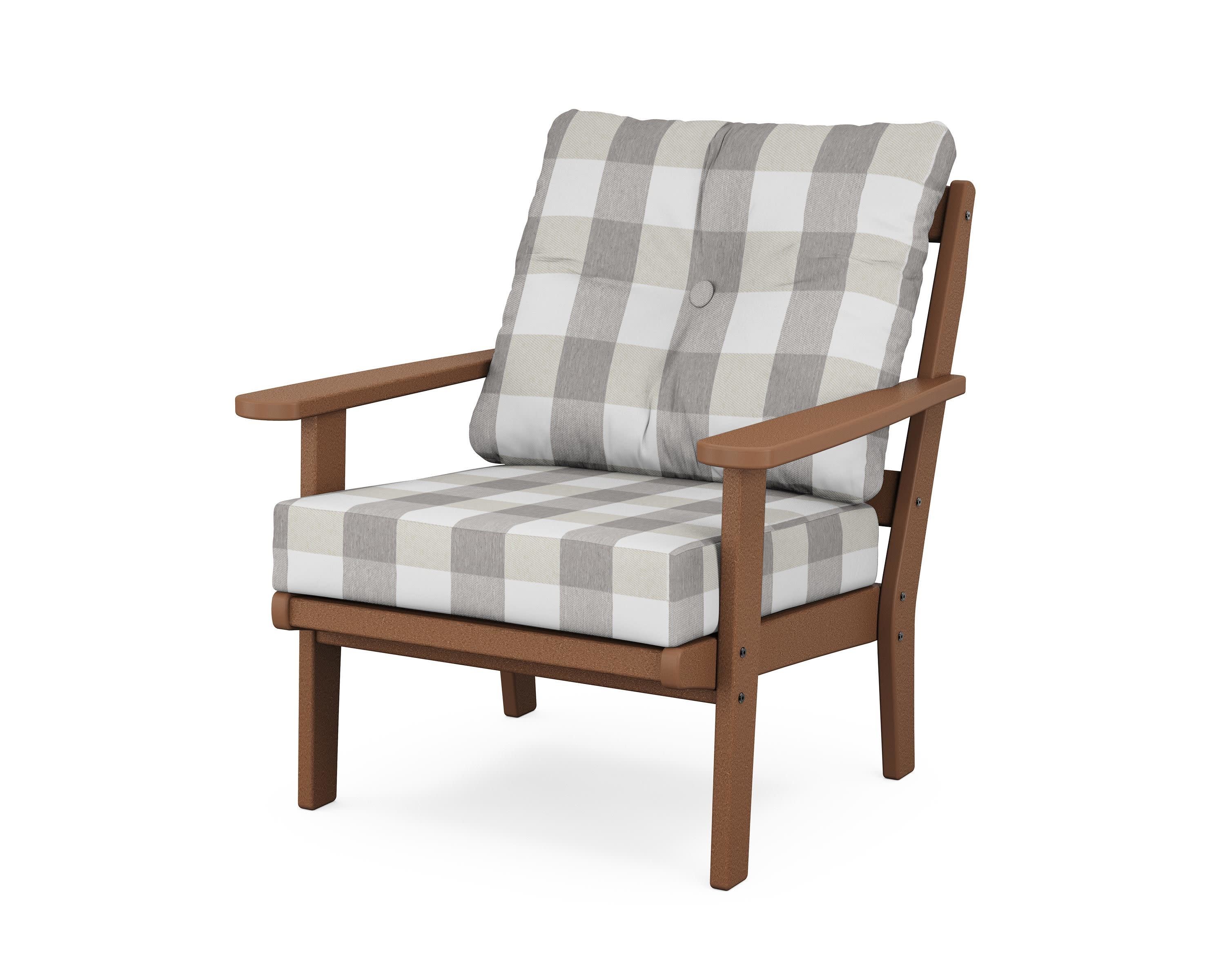 Mission Deep Seating Chair in Teak / Buffalo Plaid Grey Mist