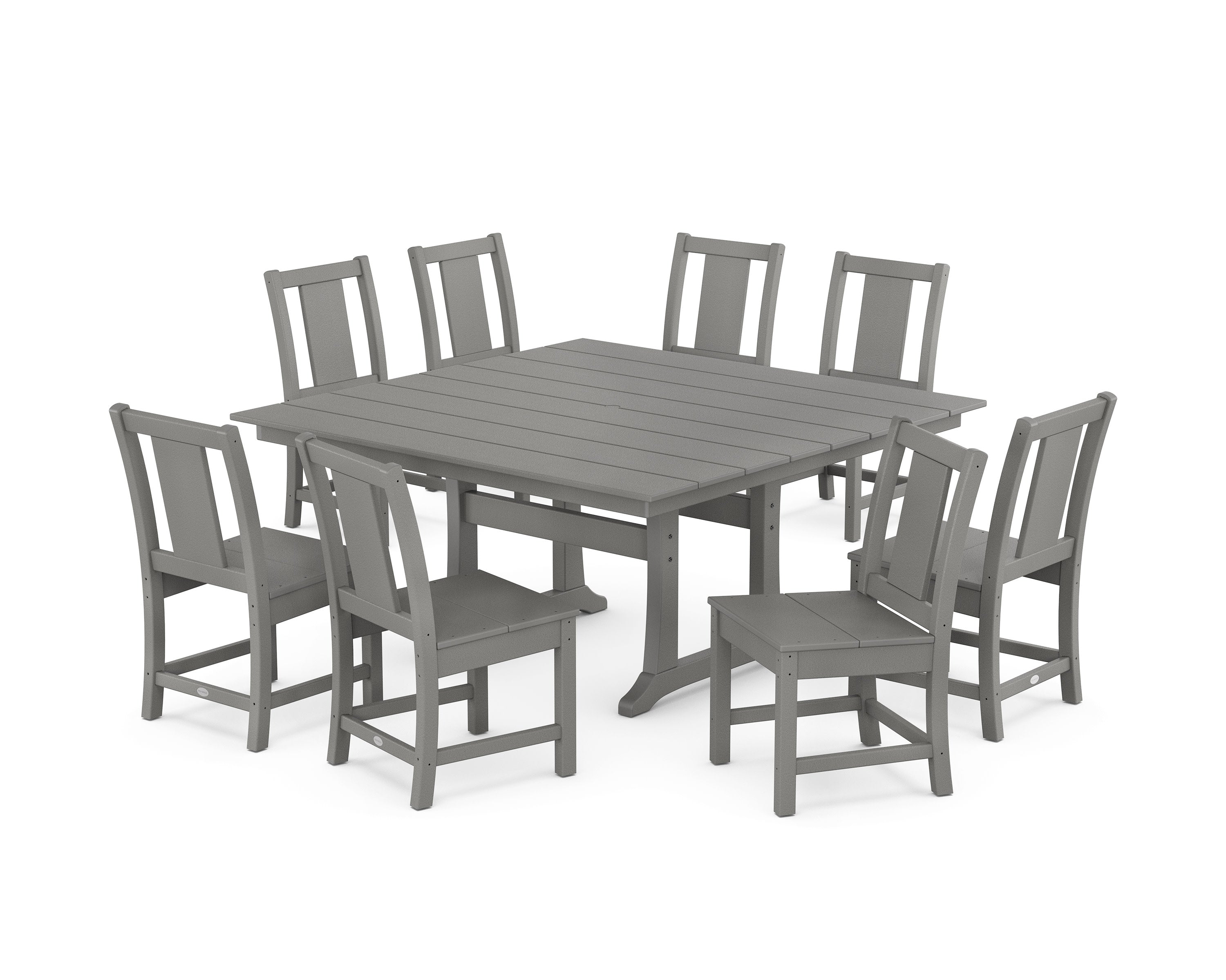 Prairie Side Chair 9-Piece Square Farmhouse Dining Set with Trestle Legs in Slate Grey
