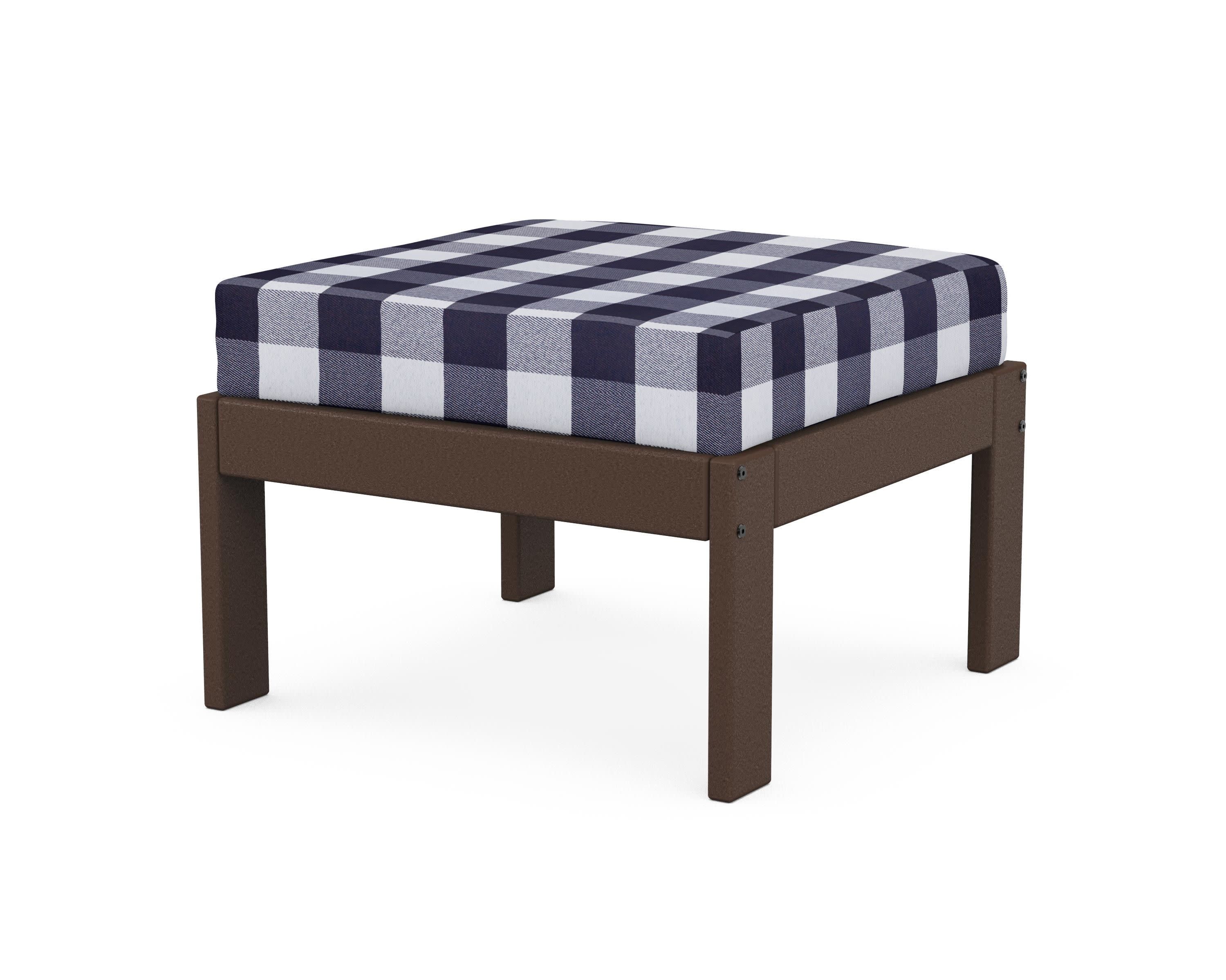 Vineyard Modular Ottoman in Mahogany / Buffalo Plaid Navy