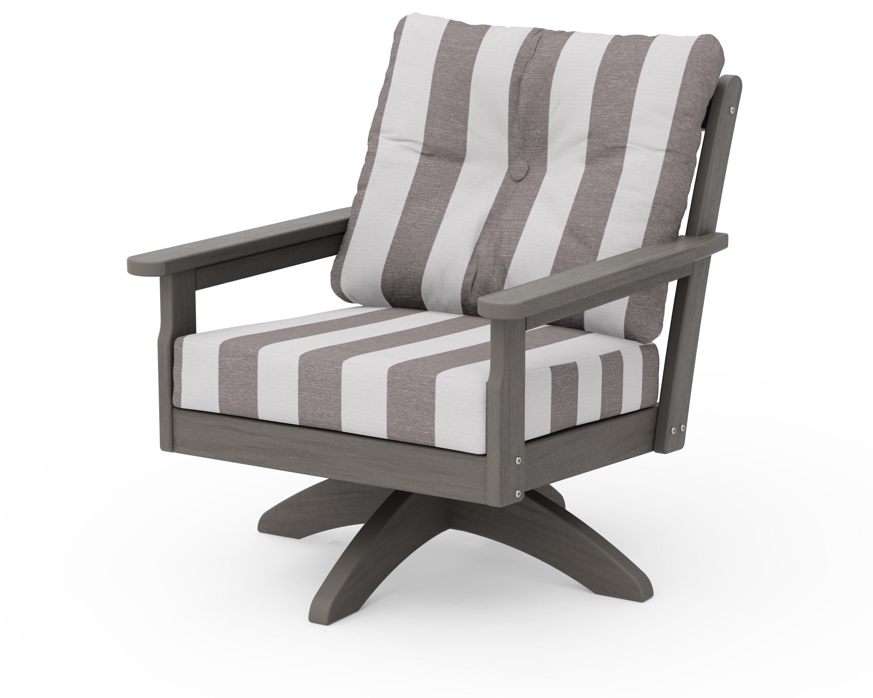 Vineyard Deep Seating Swivel Chair in Driftwood / Cabana Stripe Grey Mist