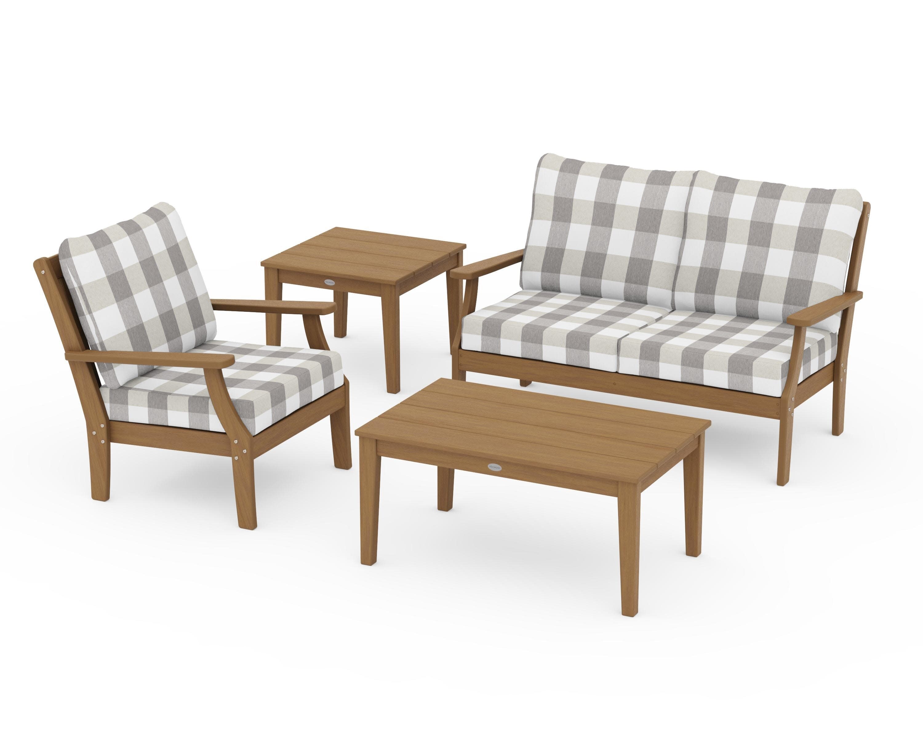 Braxton 4-Piece Deep Seating Set in Natural / Buffalo Plaid Grey Mist