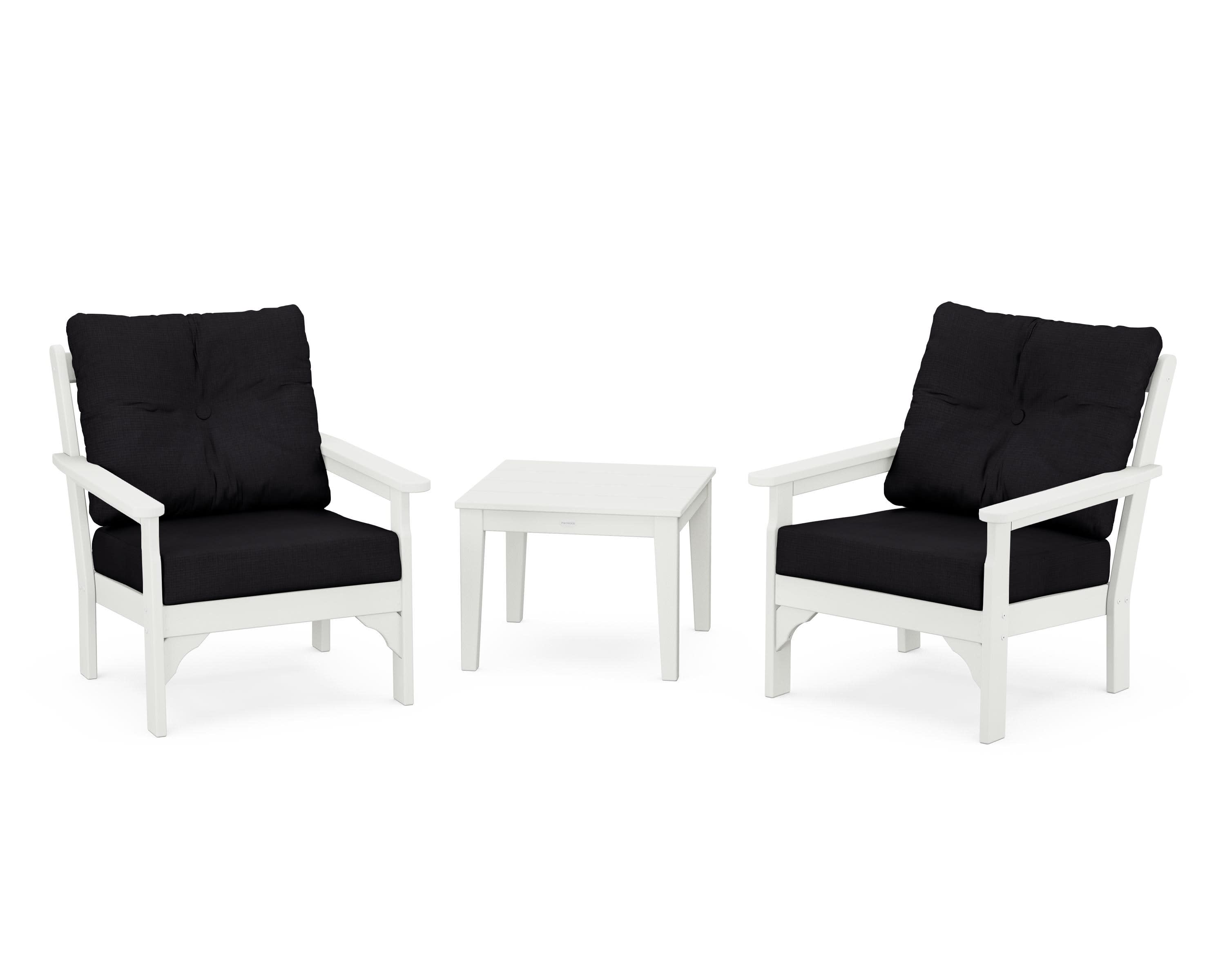 Vineyard 3-Piece Deep Seating Set in Vintage White / Midnight Linen