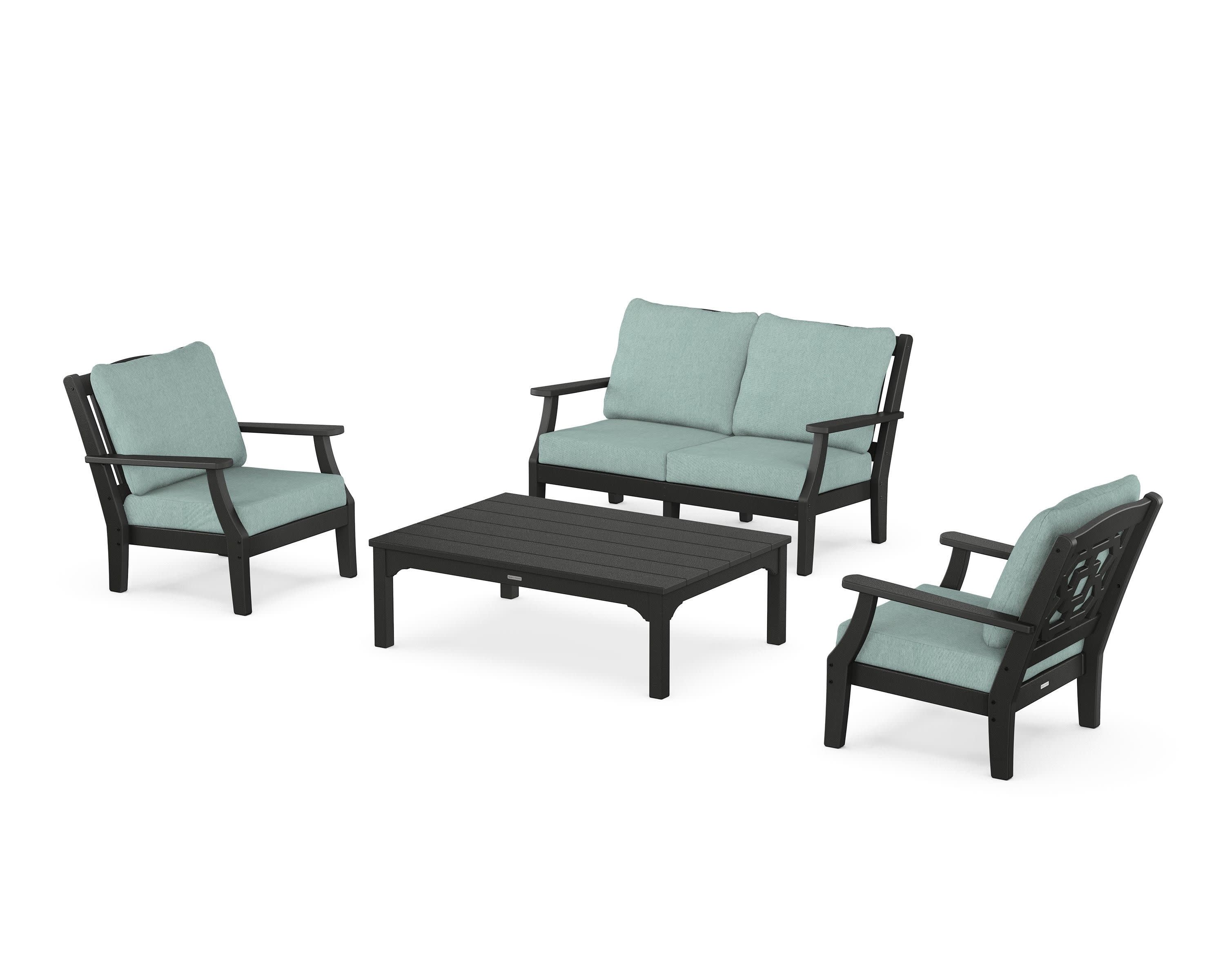 Chinoiserie 4-Piece Deep Seating Set with Loveseat in Black / Glacier Spa
