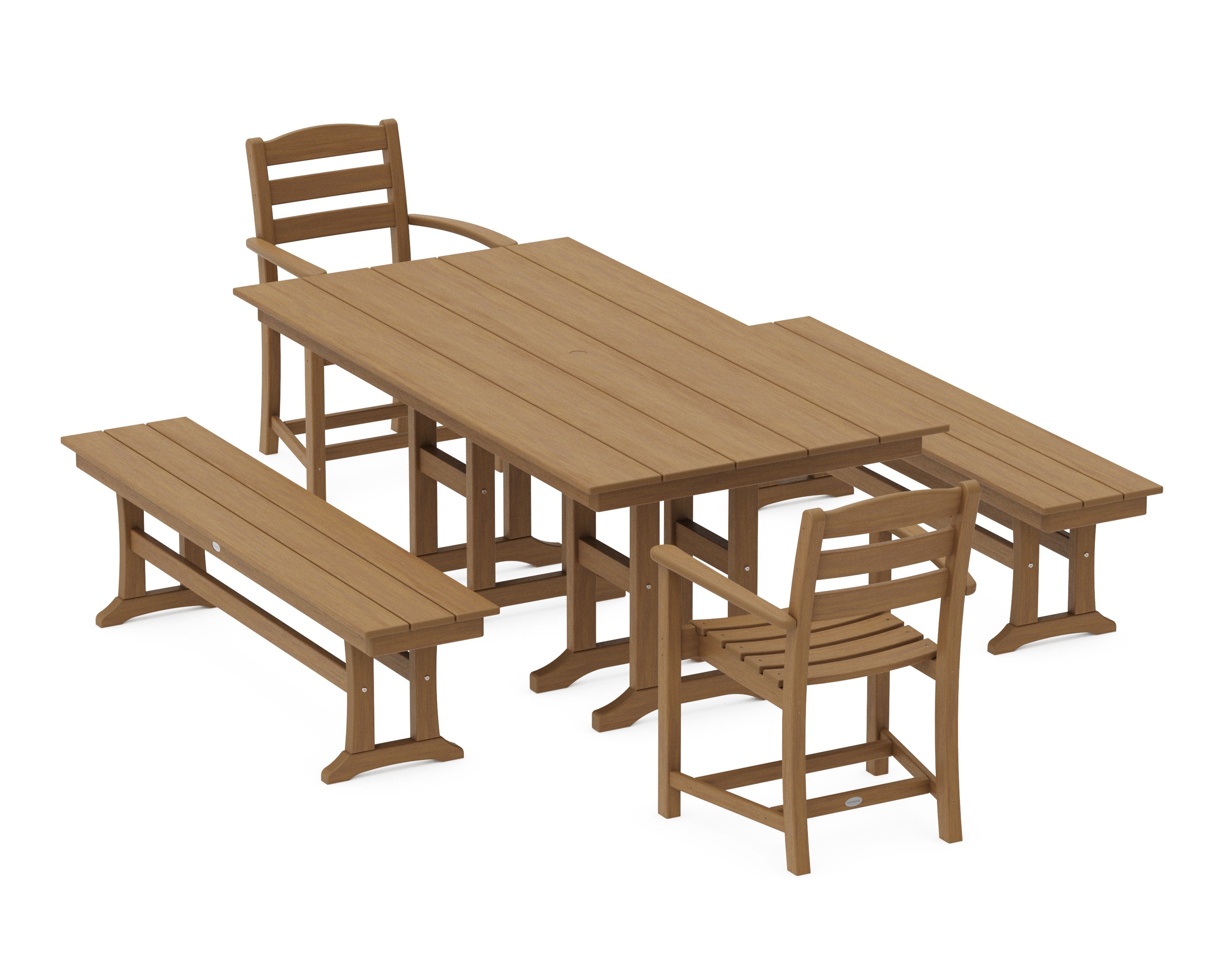 La Casa Caf 5-Piece Farmhouse Dining Set with Benches in Natural