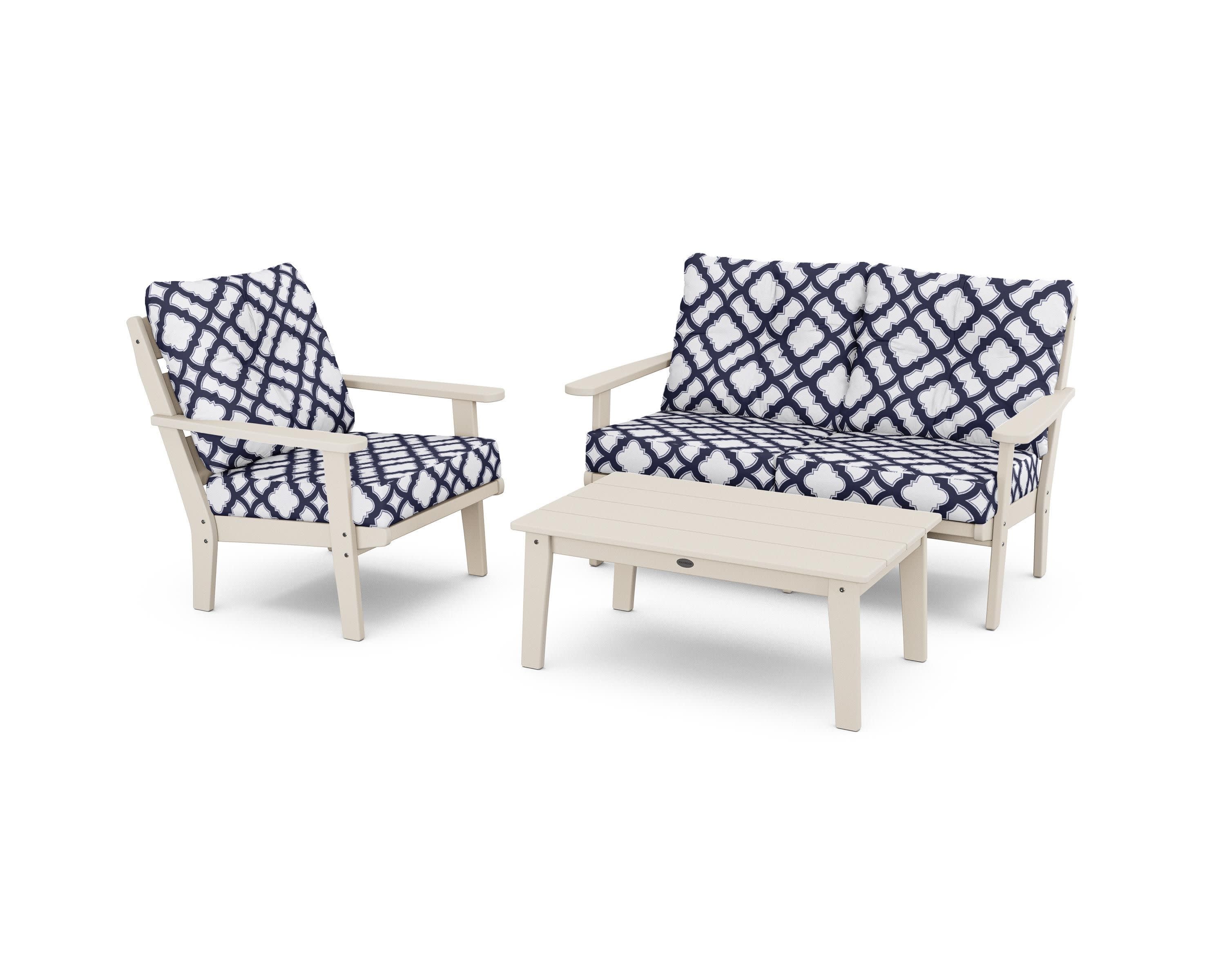 Lakeside 3-Piece Deep Seating Set in Sand / Trellis Navy