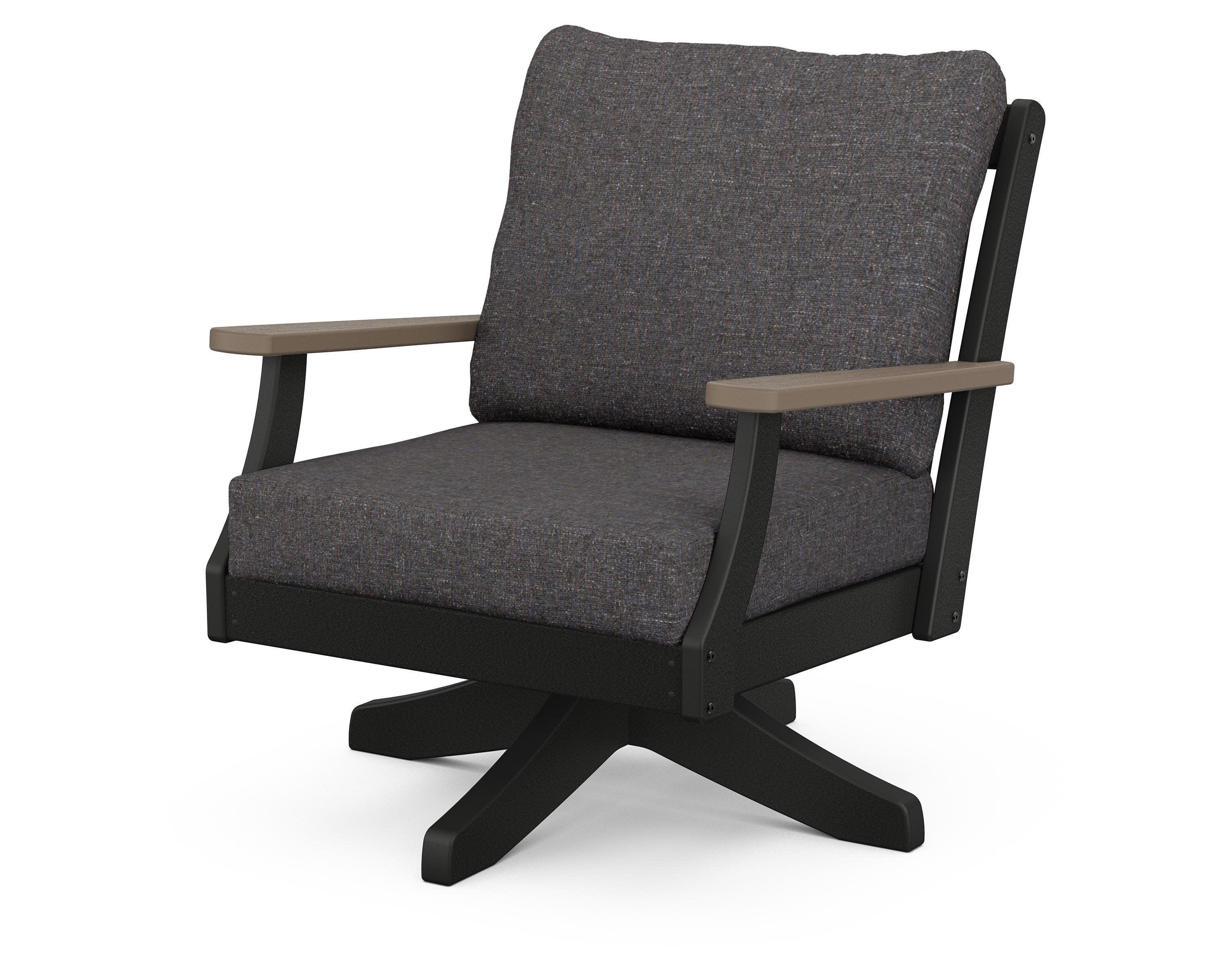 Braxton Deep Seating Swivel Chair in Black / Kona / Ash Charcoal
