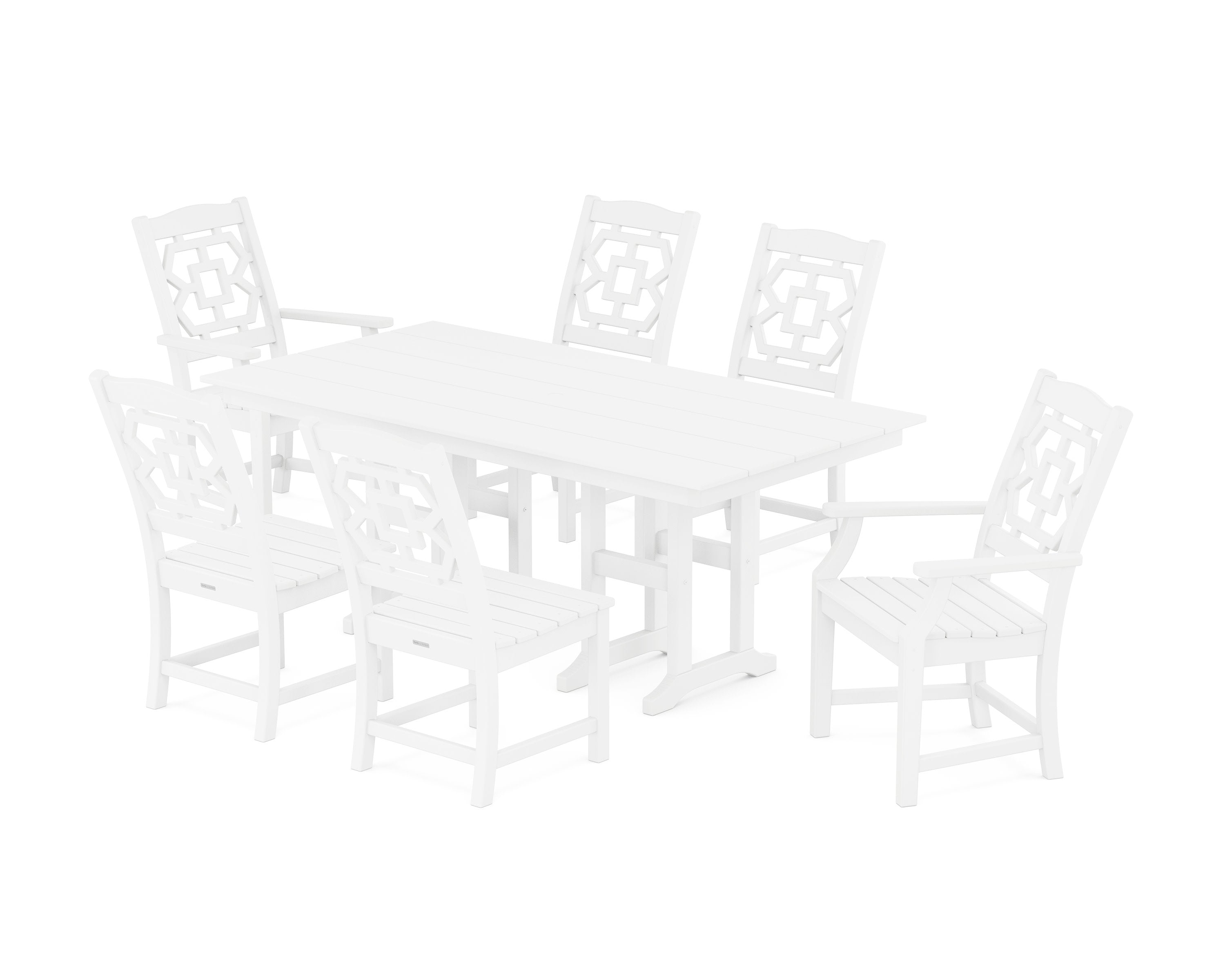 Chinoiserie 7-Piece Farmhouse Dining Set in White