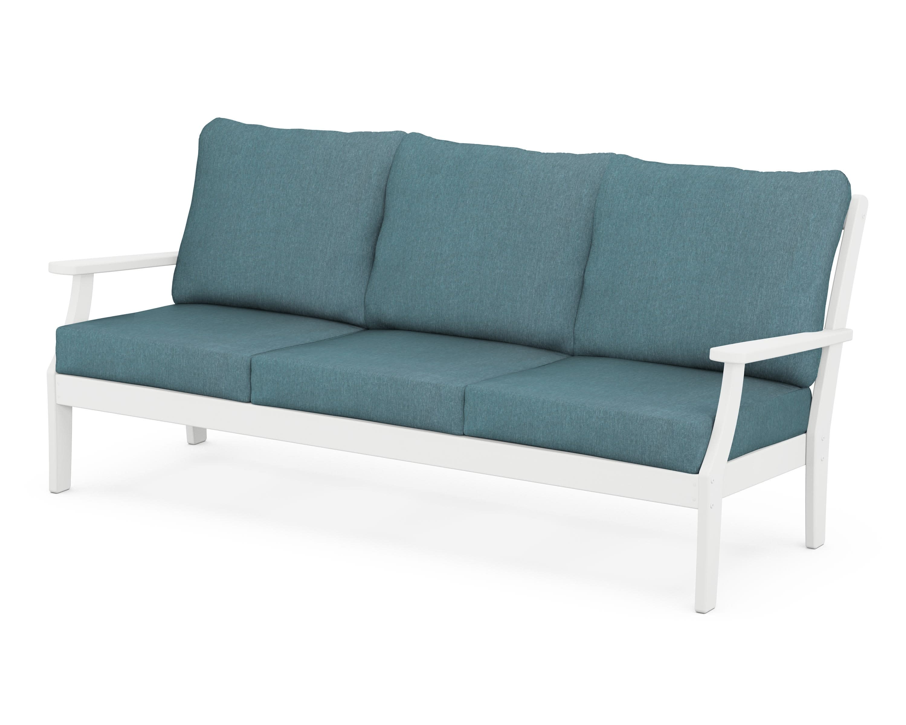 Braxton Deep Seating Sofa in White / Ocean Teal