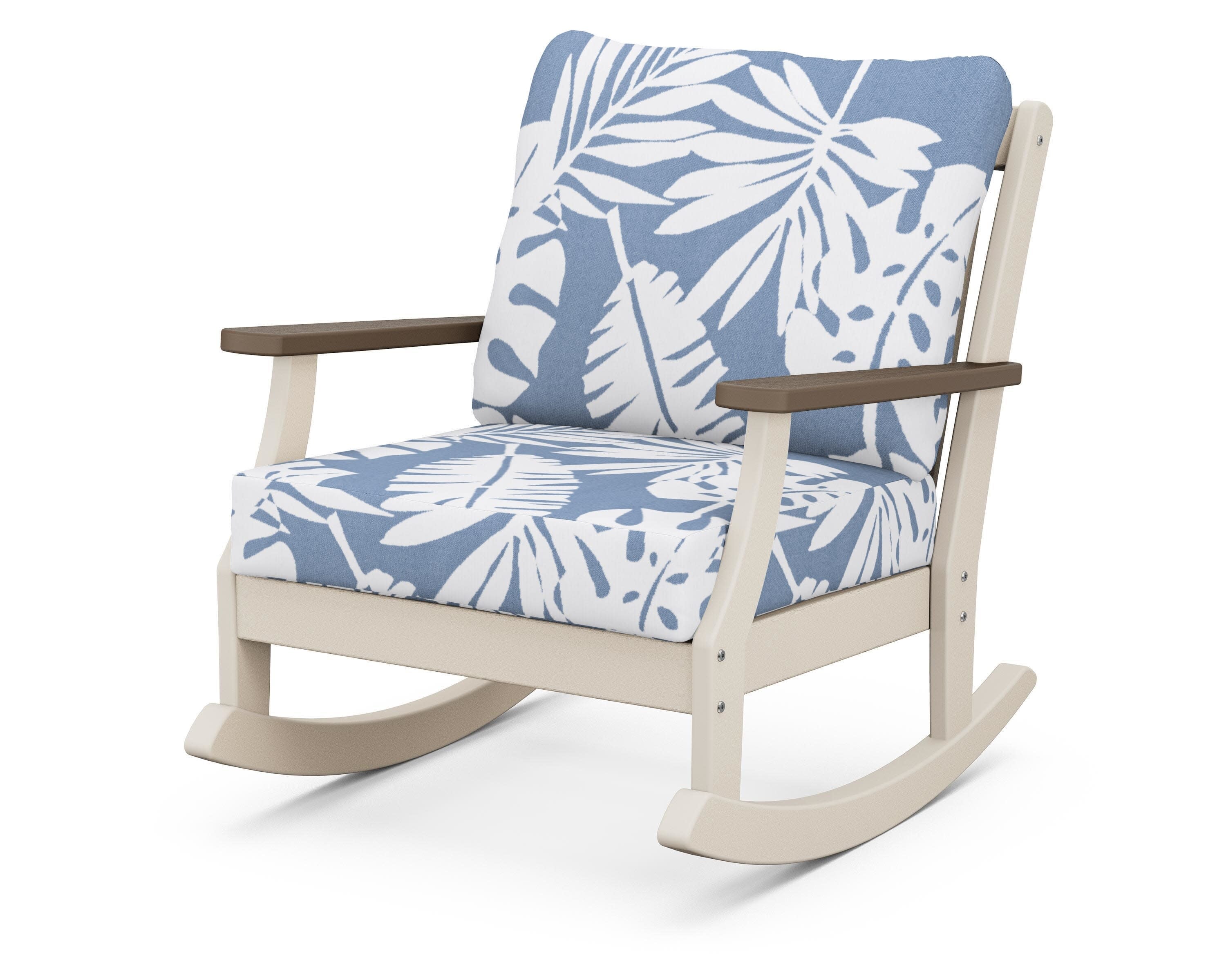 Braxton Deep Seating Rocking Chair in Sand / Kona / Leaf Sky Blue