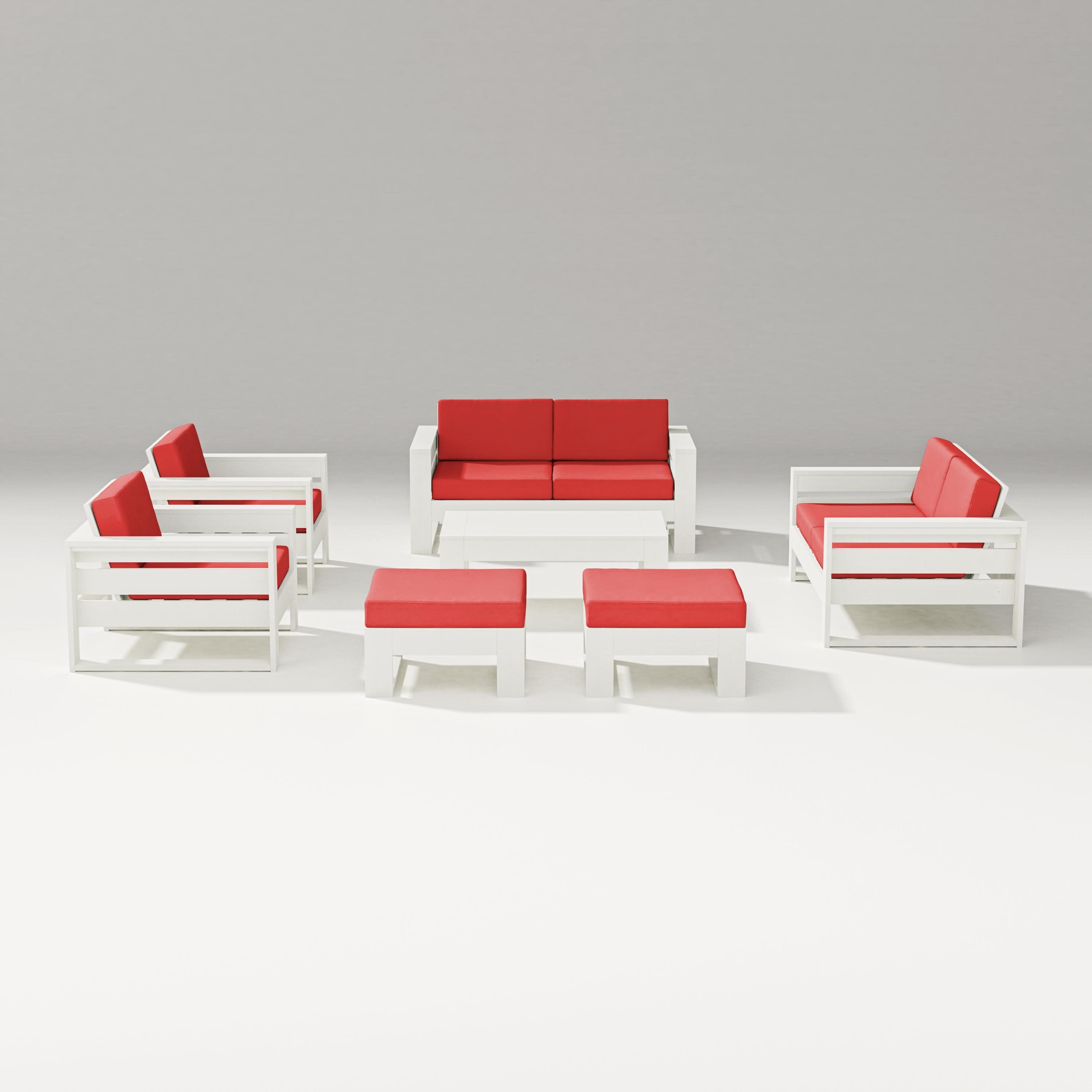 Latitude 7-Piece Lounge Loveseat Set in Vintage White / Crimson Linen