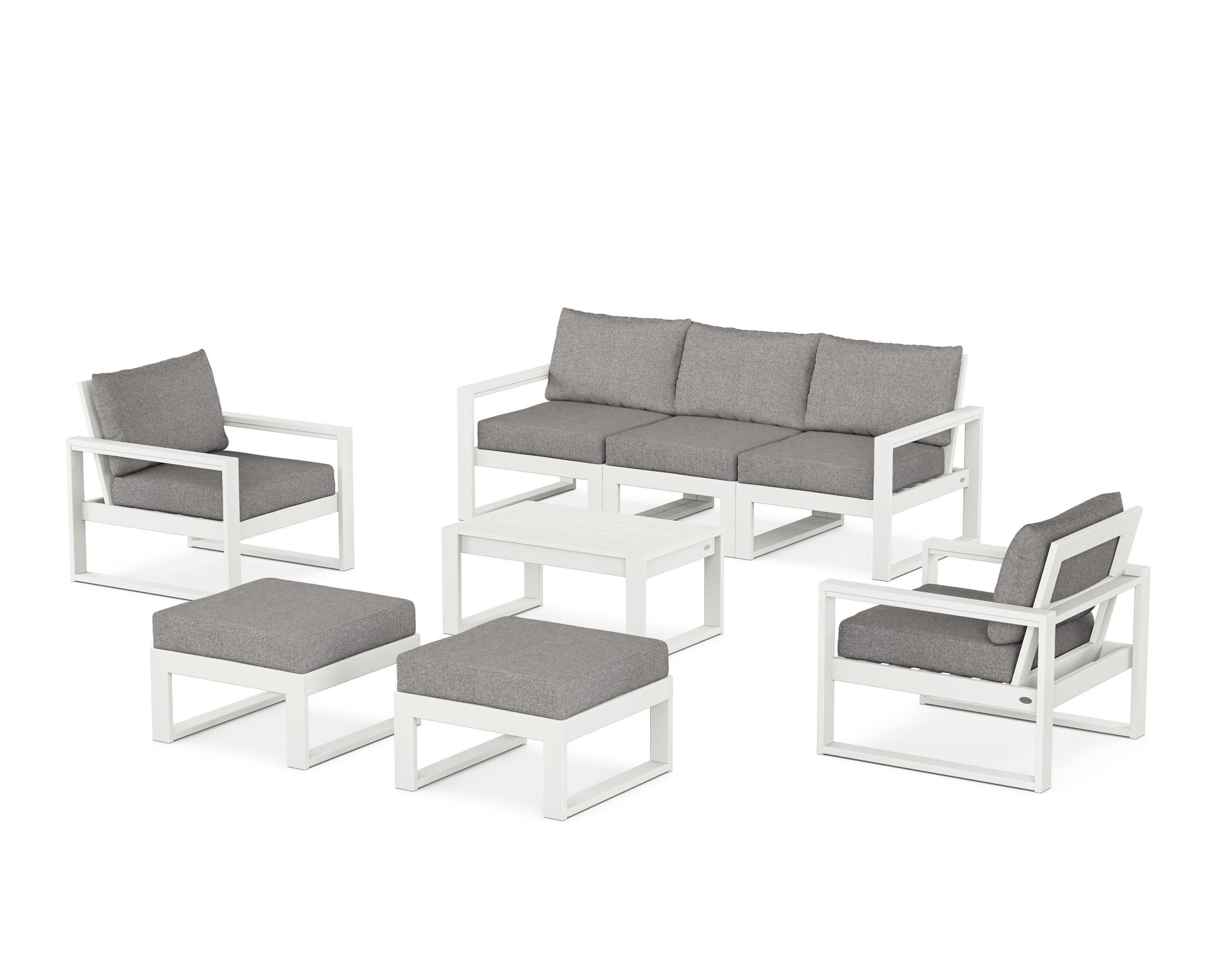 EDGE Sectional 8-Piece Lounge Sofa Set in Vintage White / Grey Mist