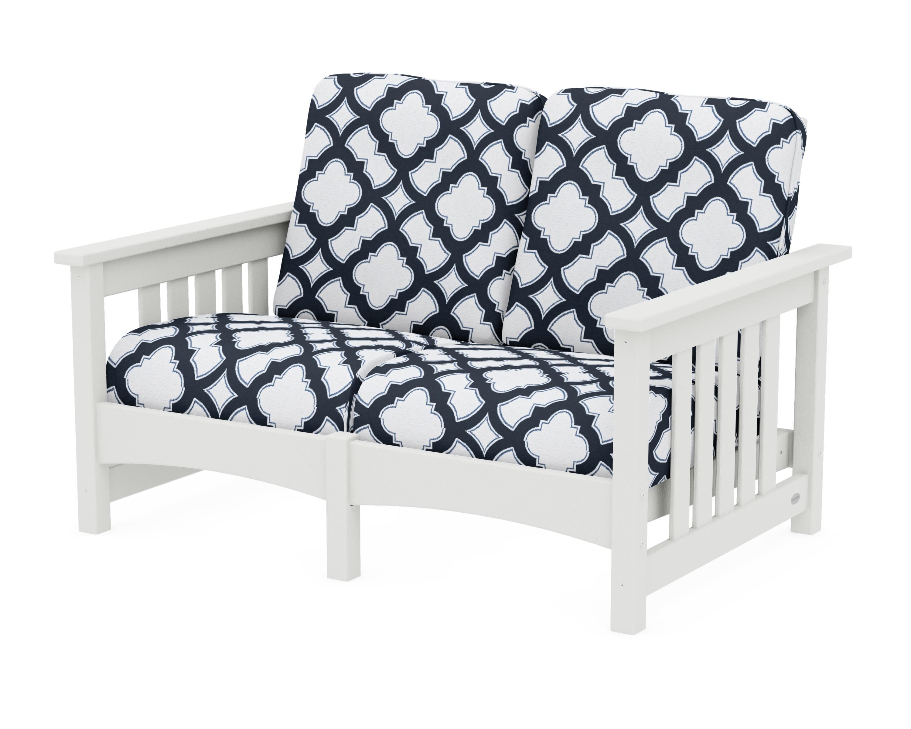 Club Mission Loveseat in Vintage White / Trellis Marine Indigo