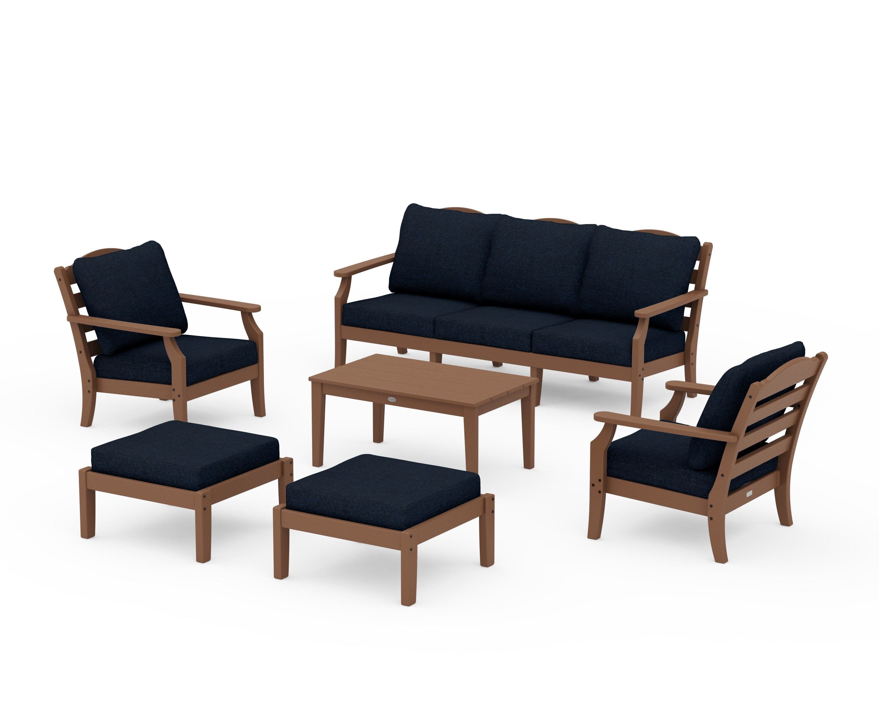 Savannah 6-Piece Lounge Sofa Set in Teak / Marine Indigo