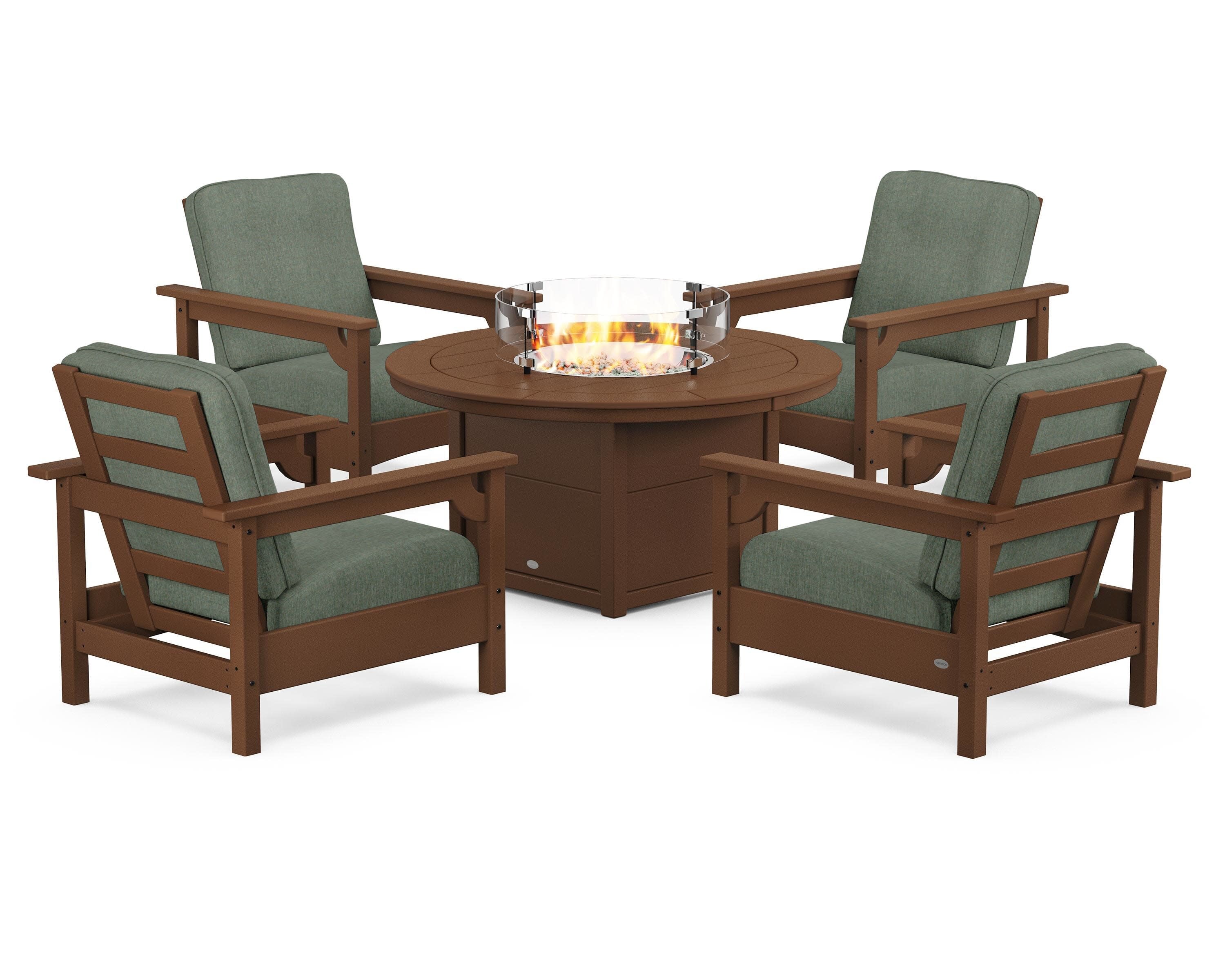 Club 5-Piece Conversation Set with Fire Pit Table in Teak / Cast Sage