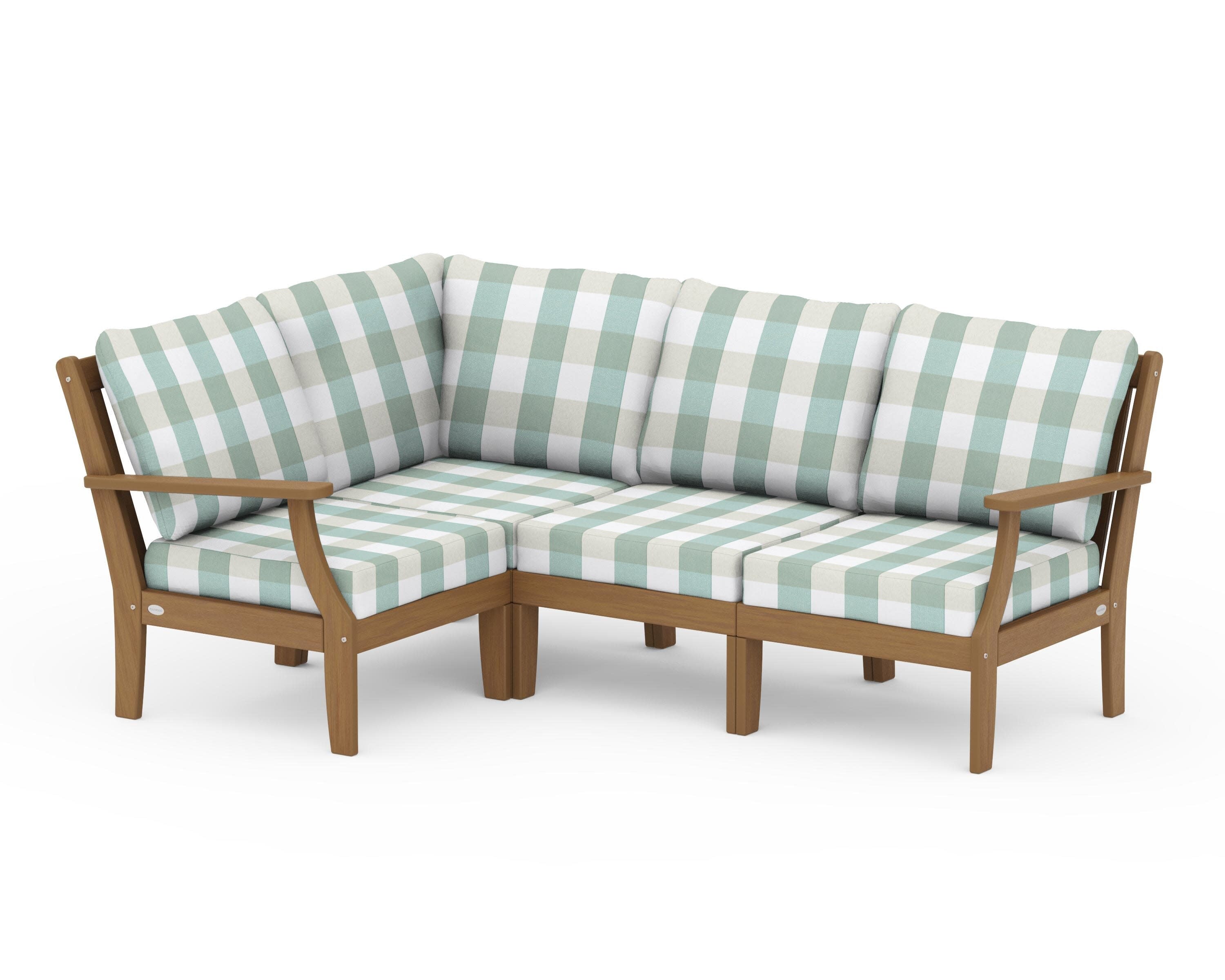 Braxton Modular 4-Piece Deep Seating Set in Natural / Buffalo Plaid Glacier Spa
