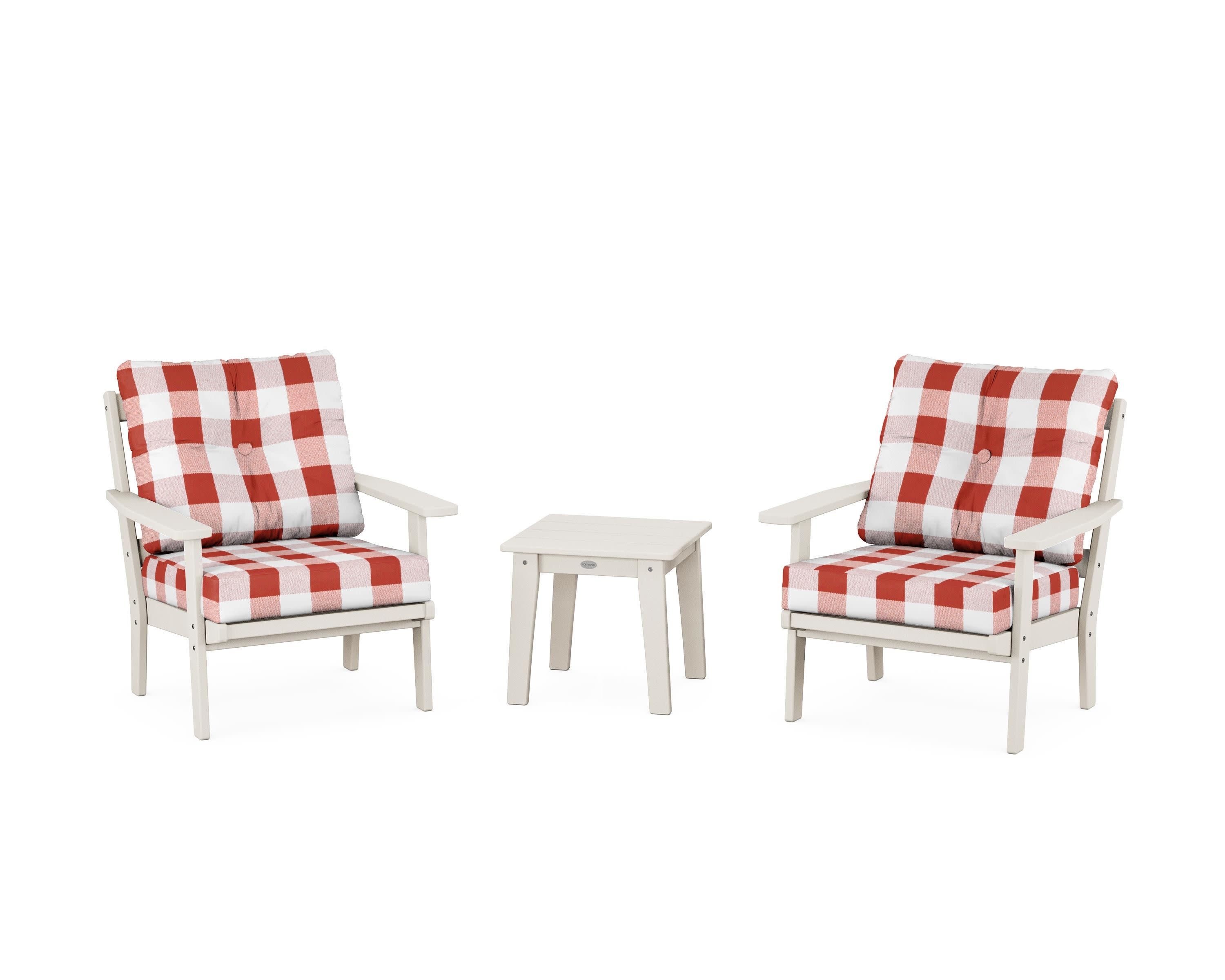 Oxford 3-Piece Deep Seating Set in Sand / Buffalo Plaid Crimson
