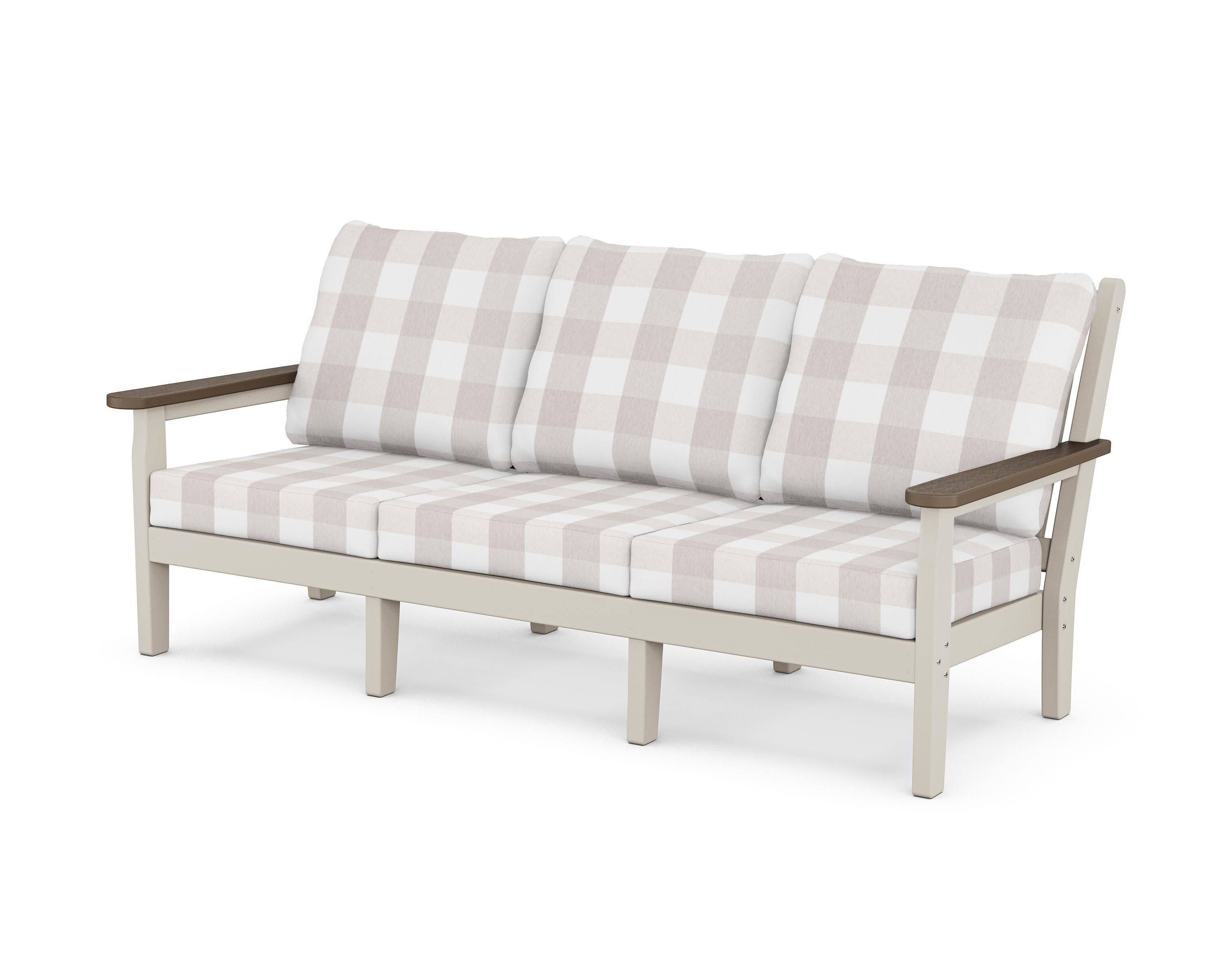 Chippendale Deep Seating Sofa in Sand / Kona / Buffalo Plaid Dune Burlap