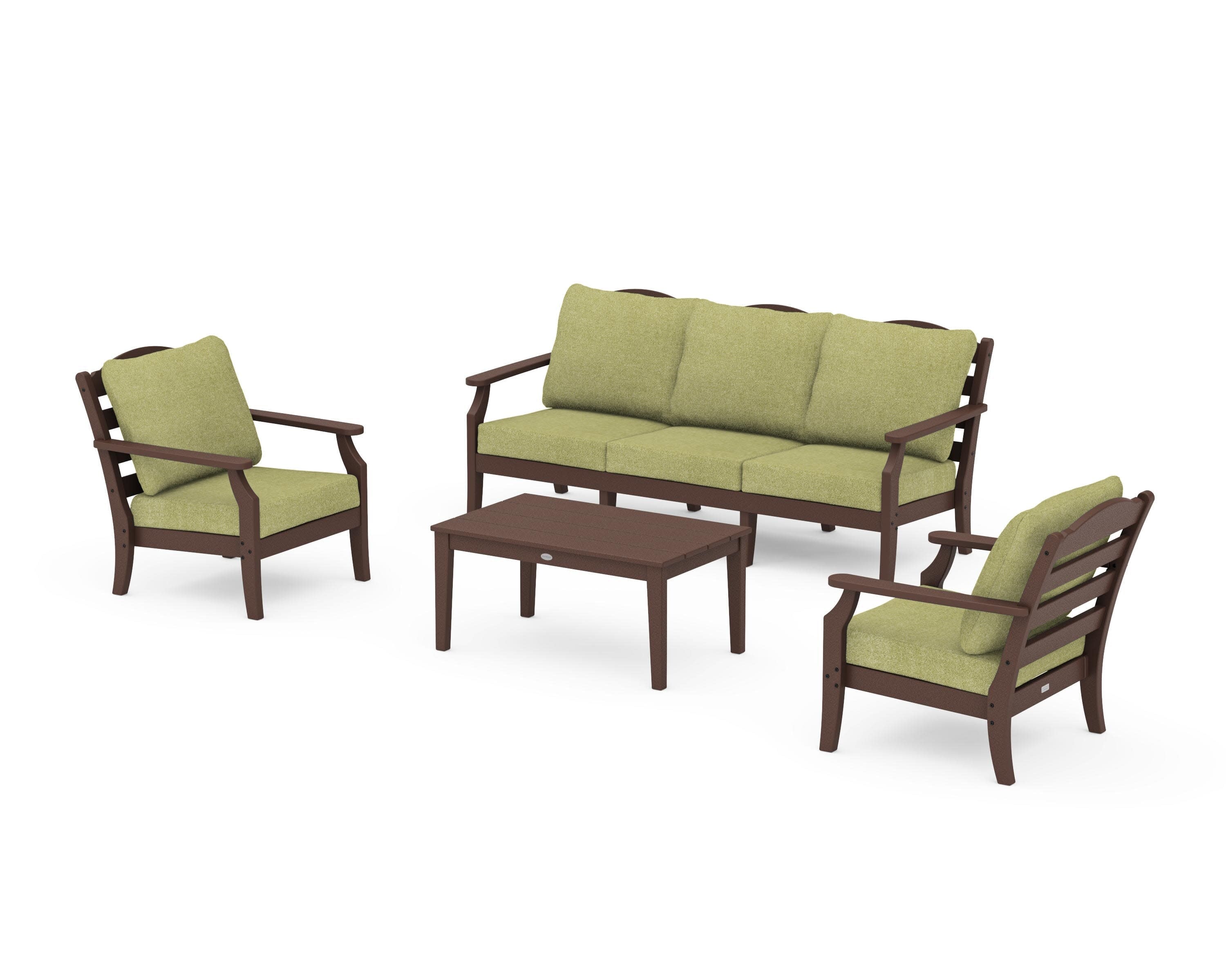 Savannah 4-Piece Deep Seating Set with Sofa in Mahogany / Chartreuse Boucle