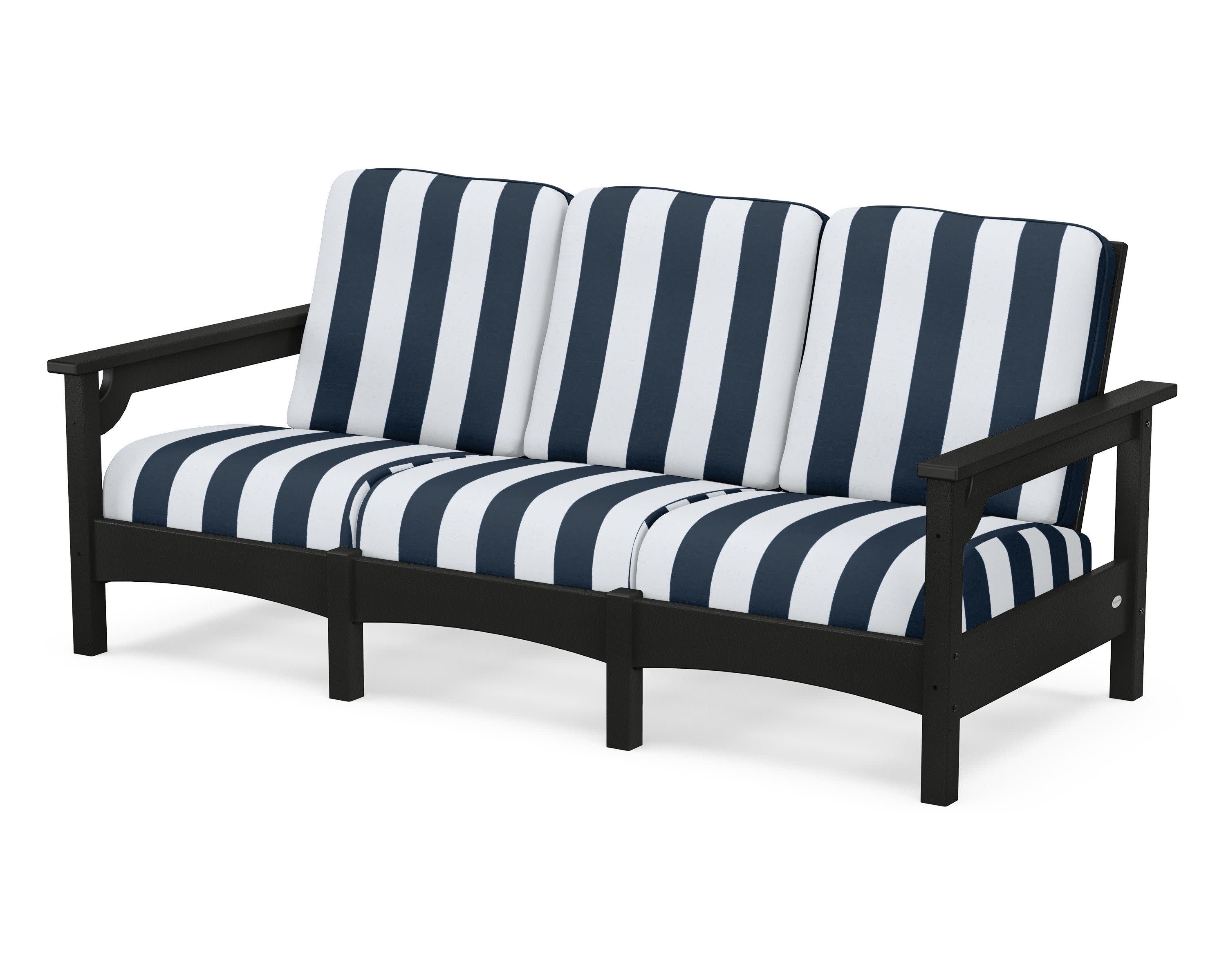 Club Sofa in Black / Cabana Stripe Marine Indigo