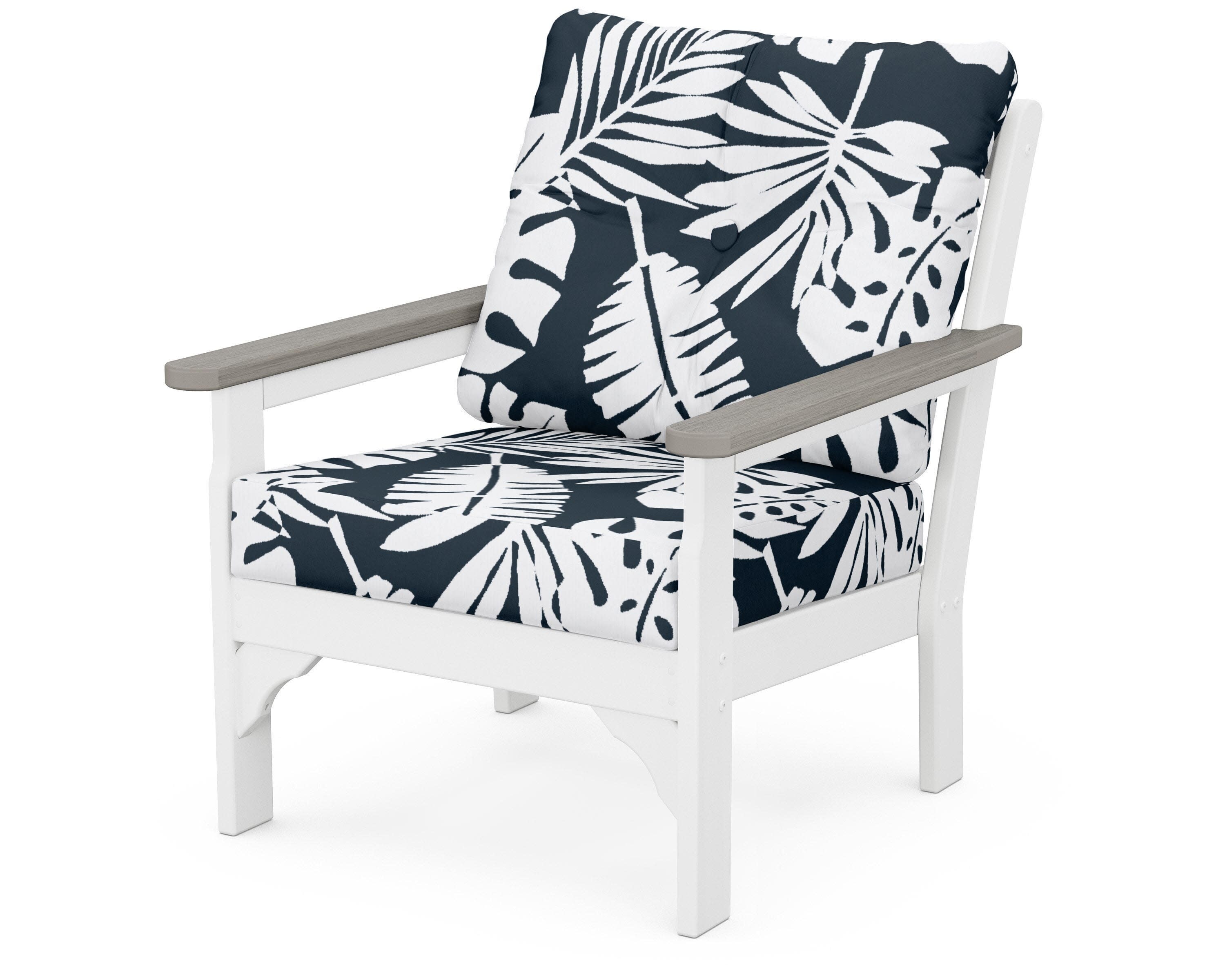 Vineyard Deep Seating Chair in White / Driftwood / Leaf Marine Indigo