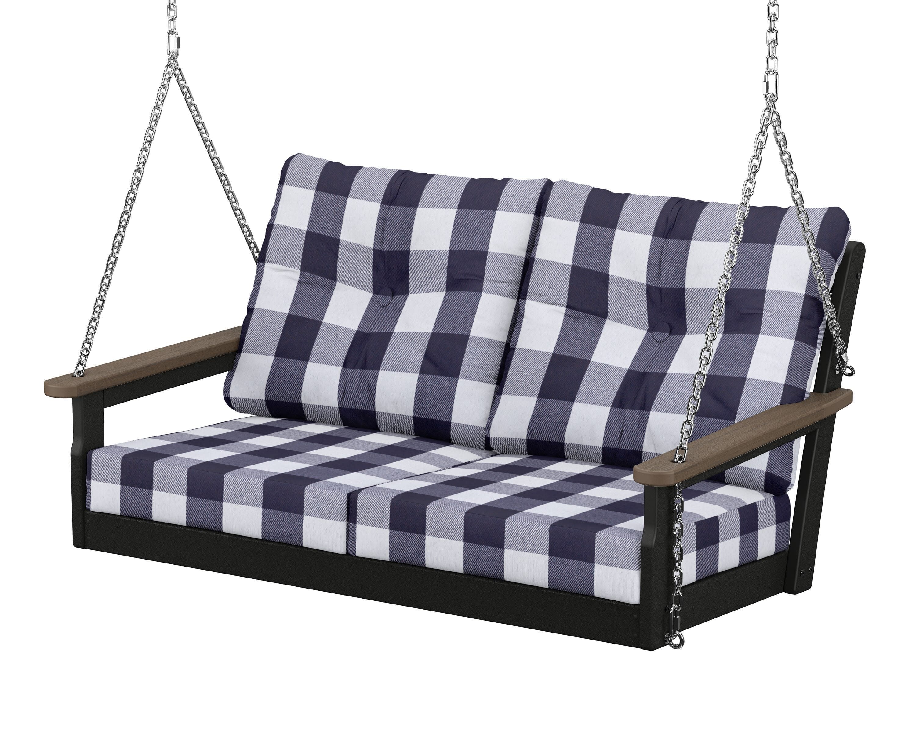 Vineyard Deep Seating Swing in Black / Kona / Buffalo Plaid Navy