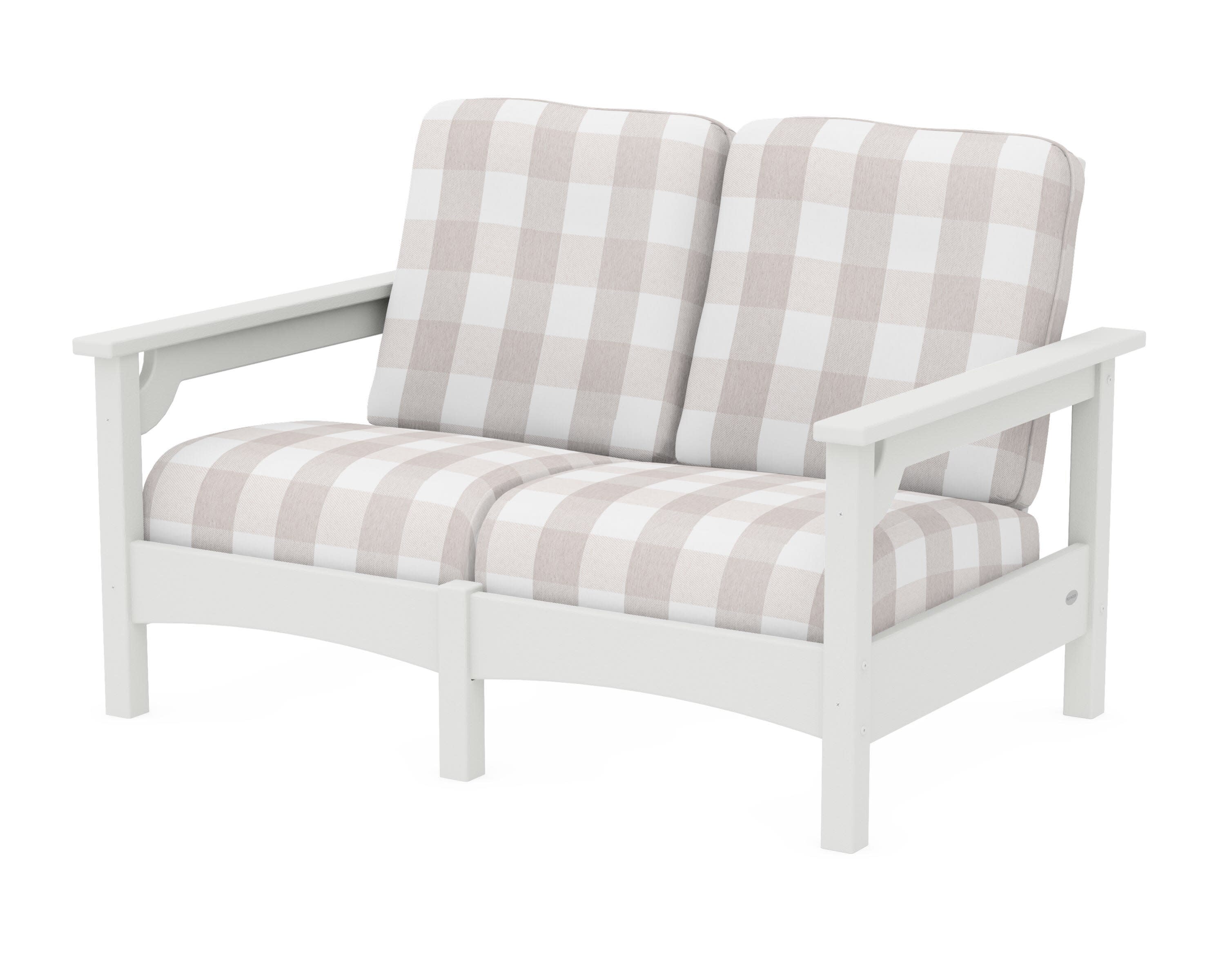 Club Loveseat in Vintage White / Buffalo Plaid Dune Burlap
