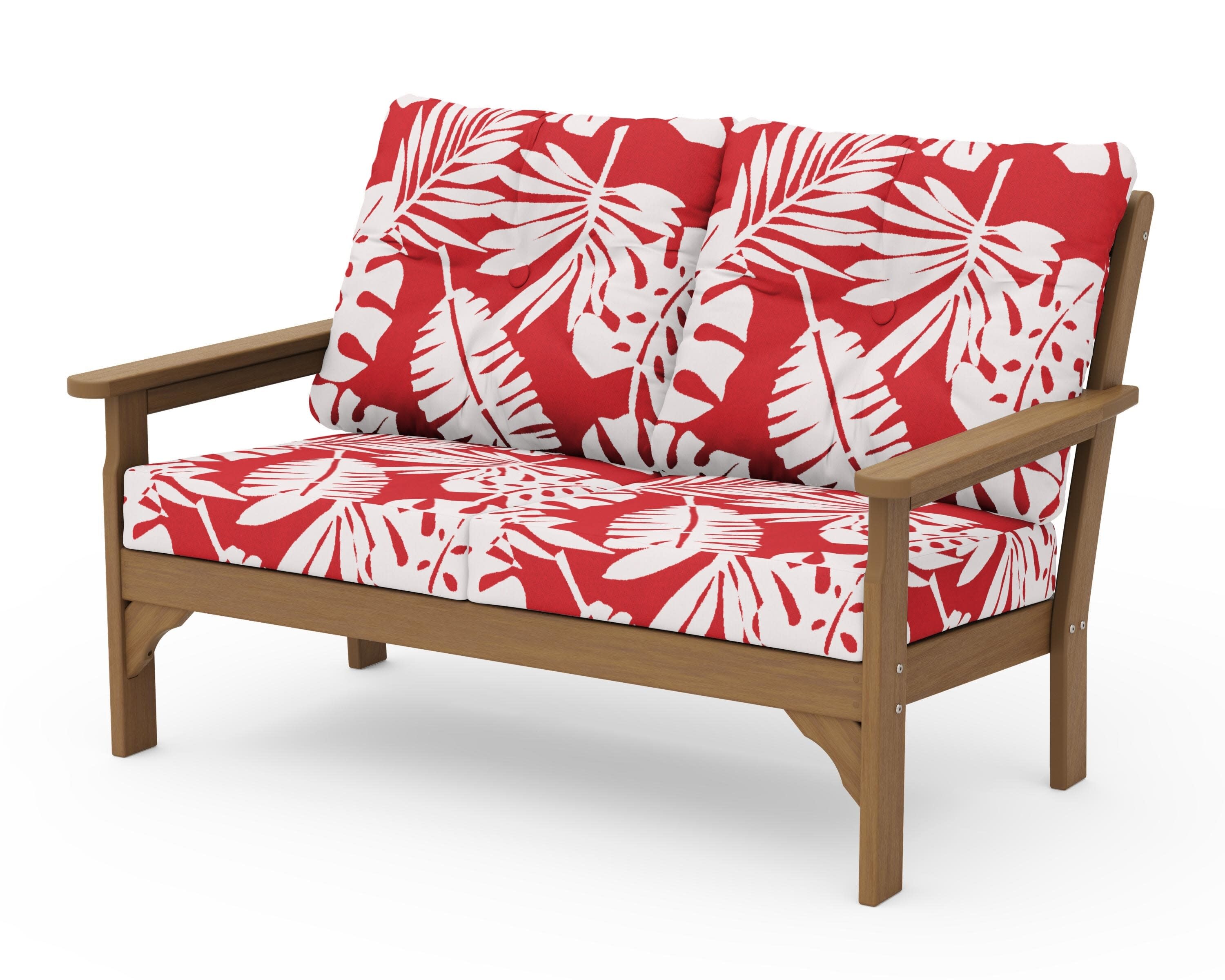 Vineyard Deep Seating Loveseat in Natural / Leaf Crimson