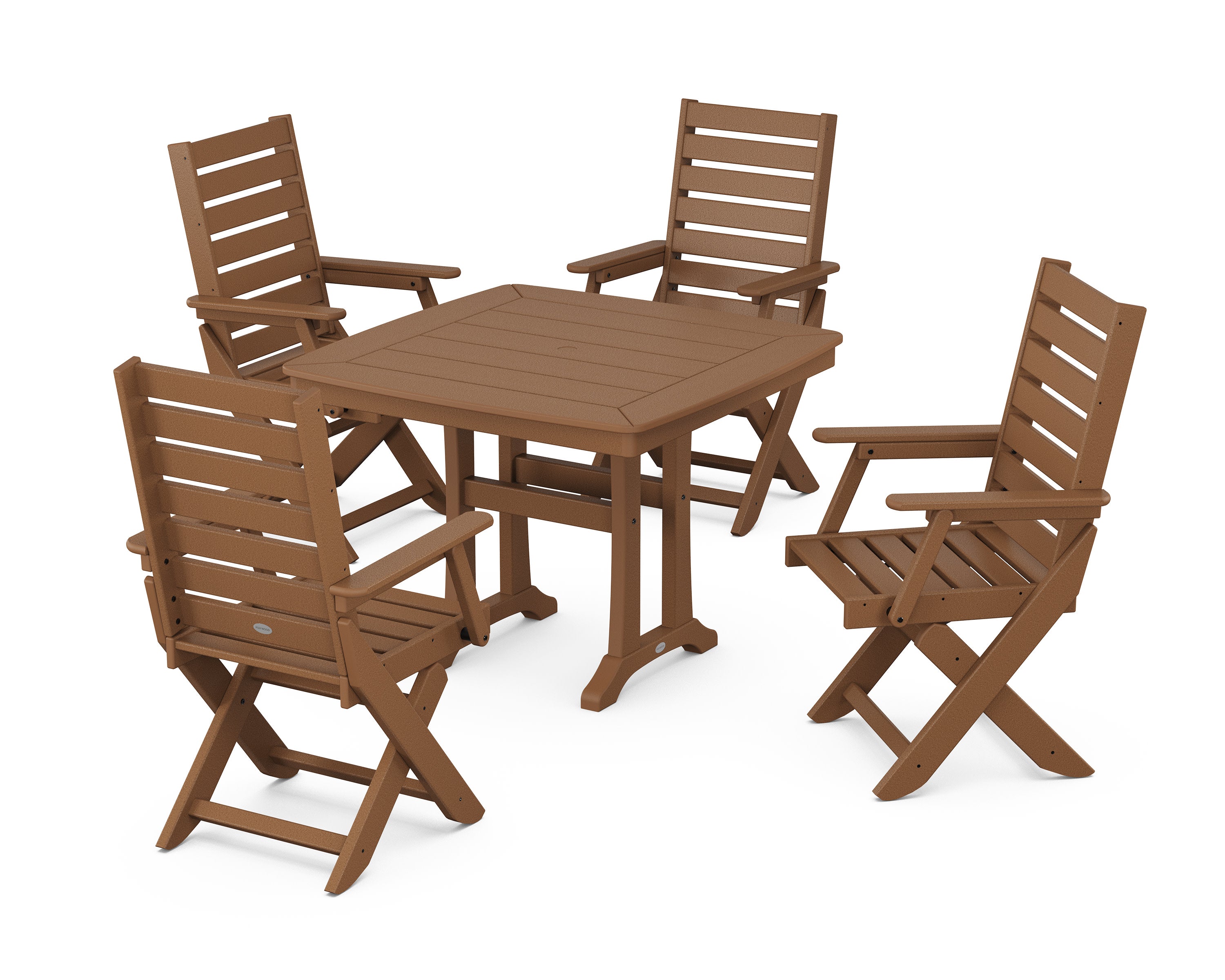 Captain Folding Chair 5-Piece Dining Set with Trestle Legs in Teak