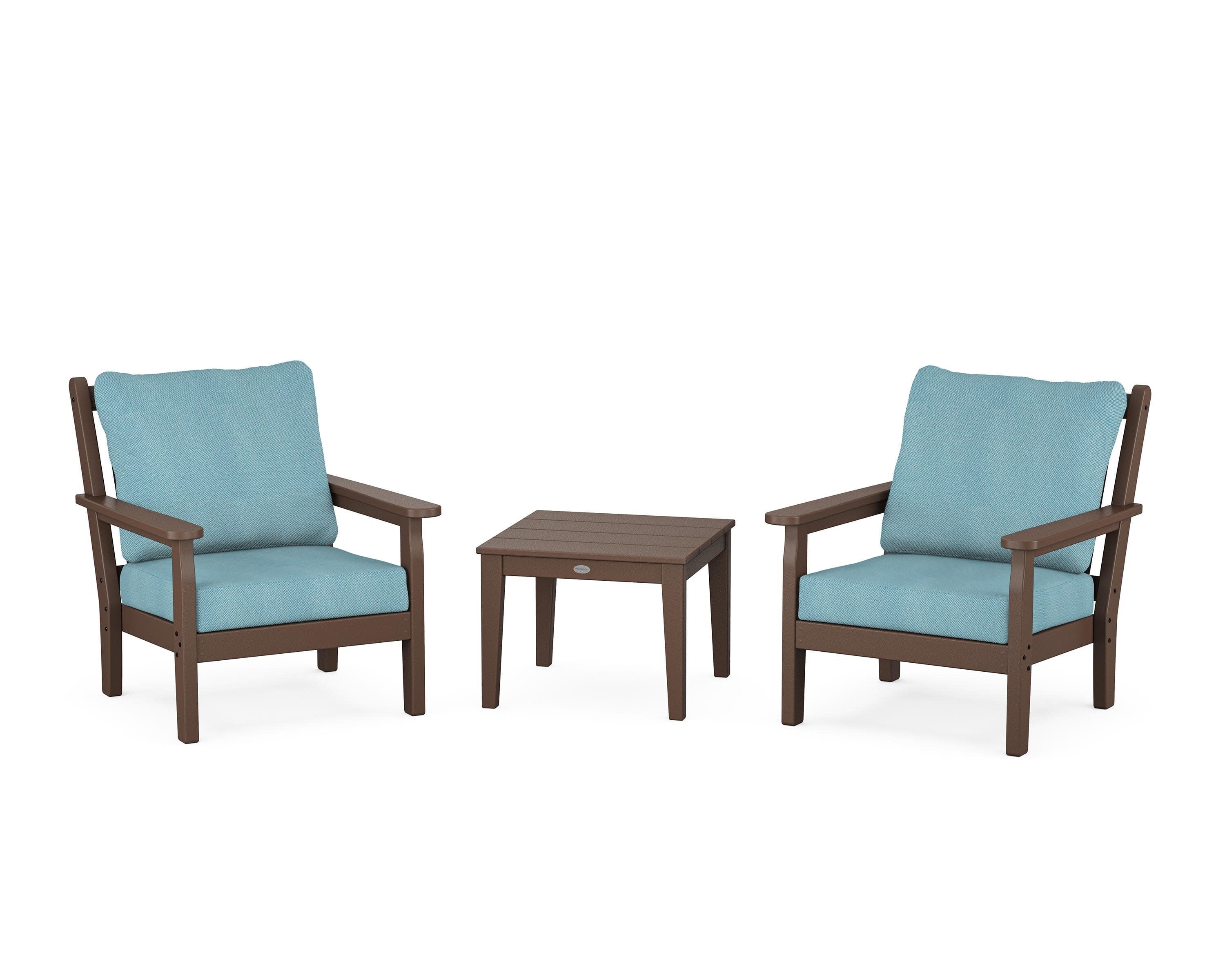 Chippendale 3-Piece Deep Seating Set in Mahogany / Lattice Sky Blue