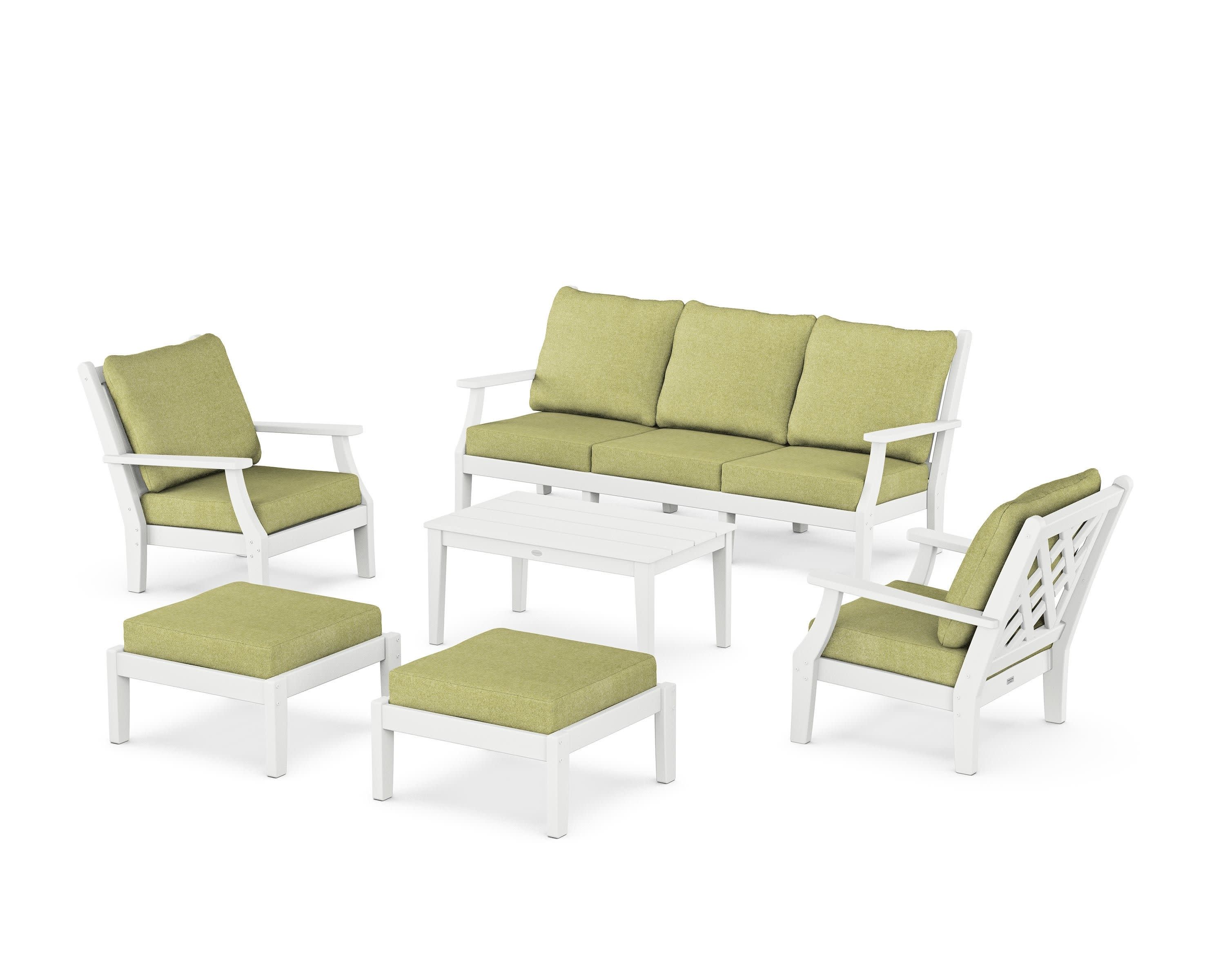 Wovendale 6-Piece Lounge Sofa Set in White / Chartreuse Boucle