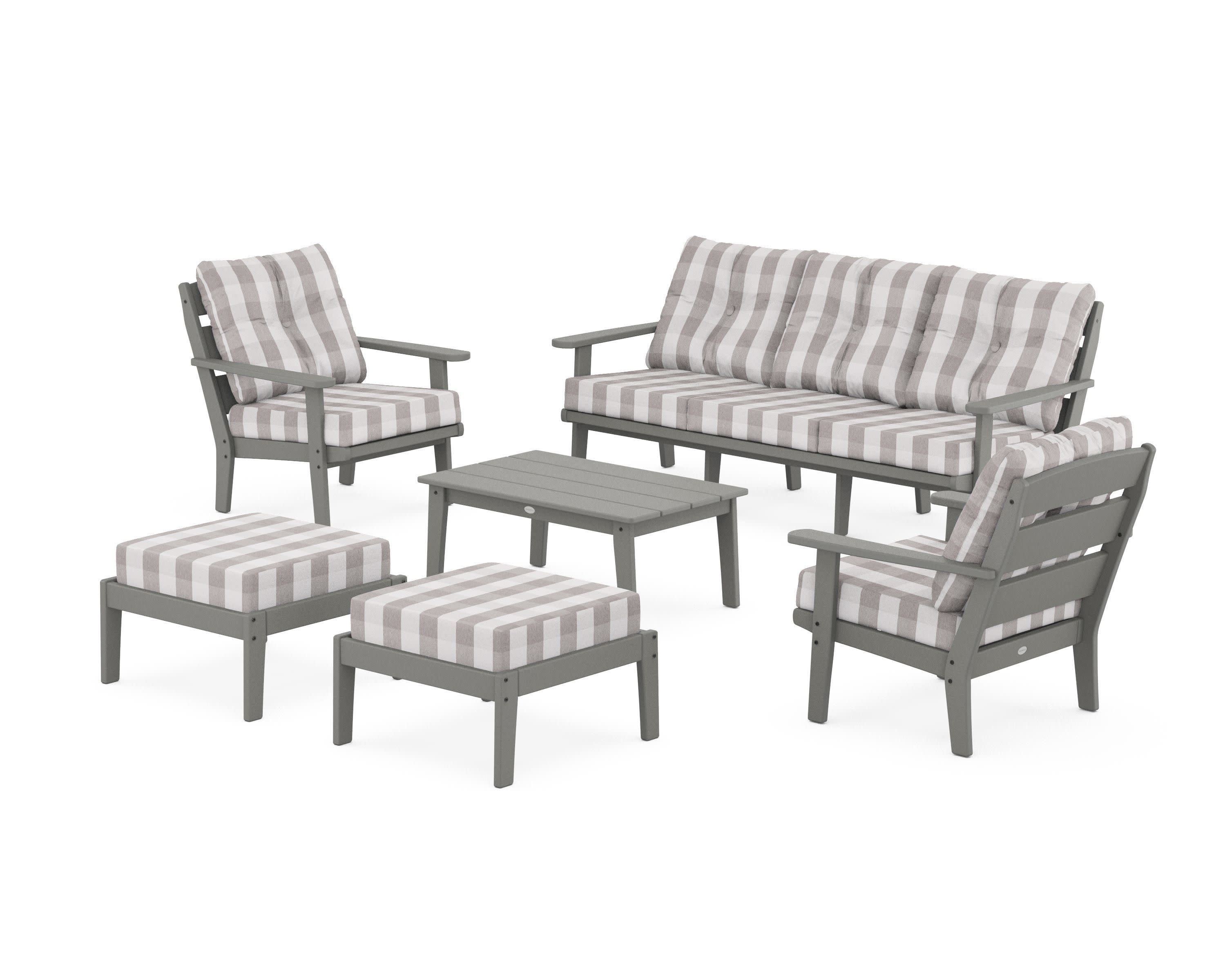 Lakeside 6-Piece Lounge Sofa Set in Slate Grey / Buffalo Plaid Grey Mist