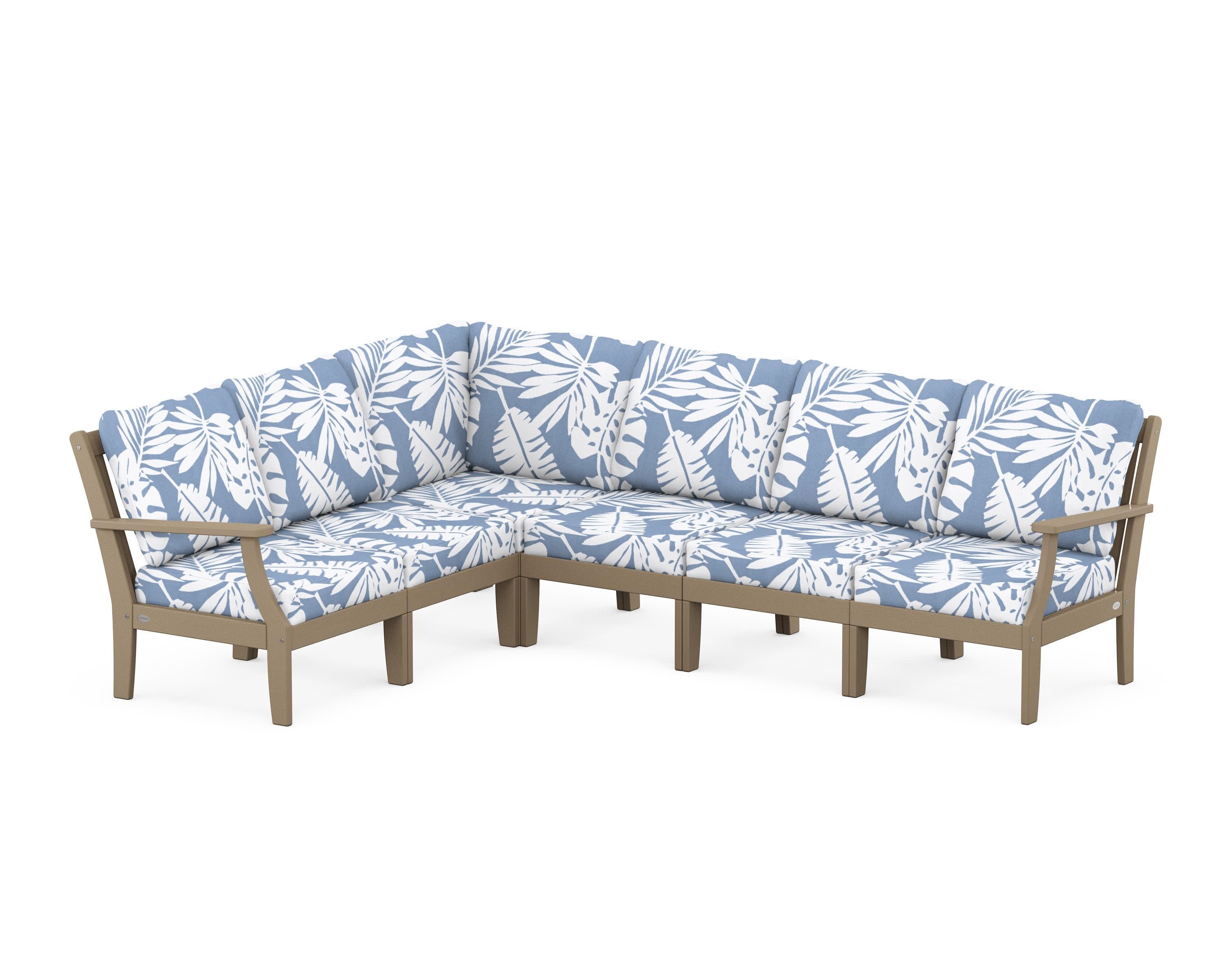 Braxton Modular 6-Piece Deep Seating Set in Vintage Sahara / Leaf Sky Blue