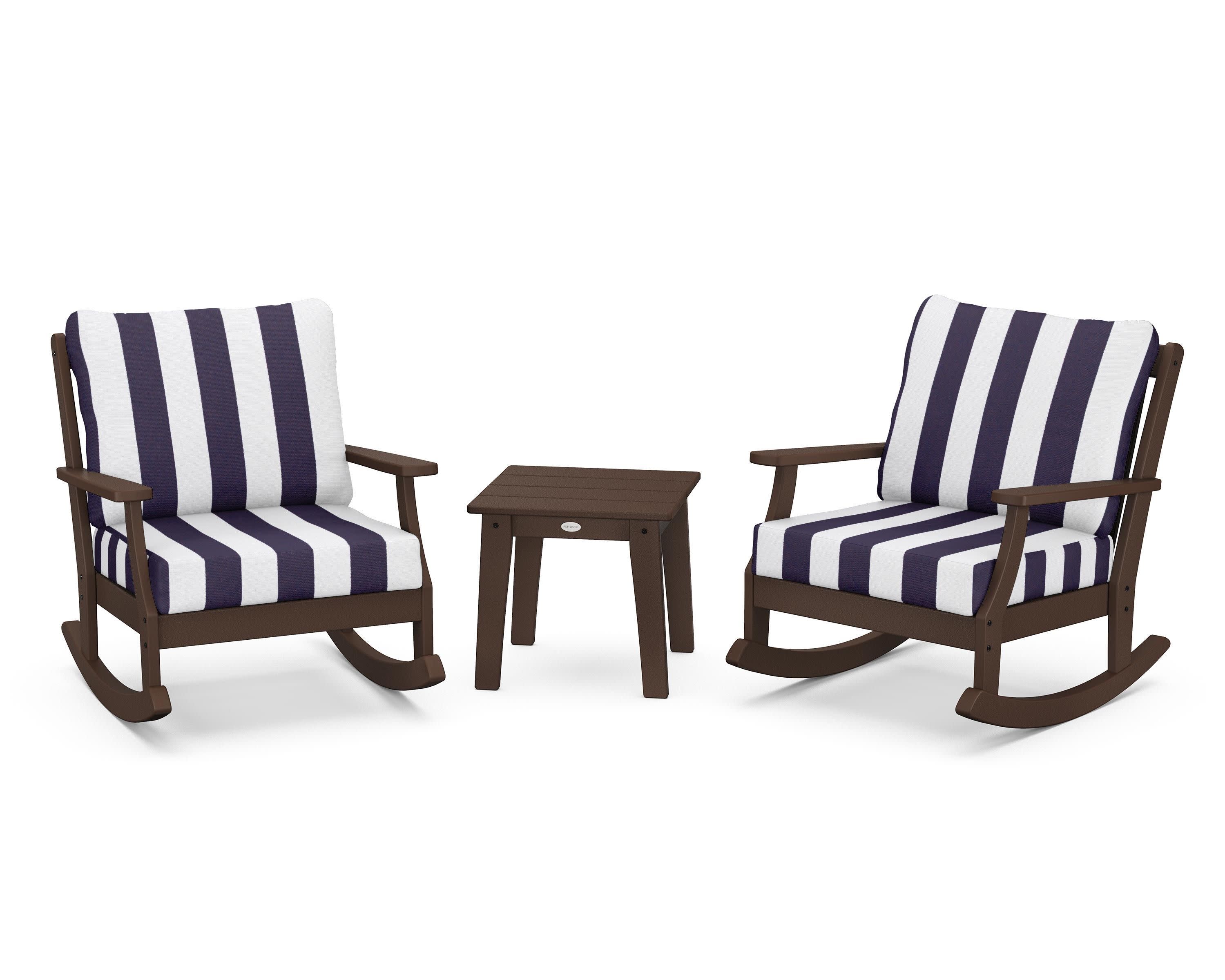 Braxton 3-Piece Deep Seating Rocker Set in Mahogany / Cabana Stripe Navy