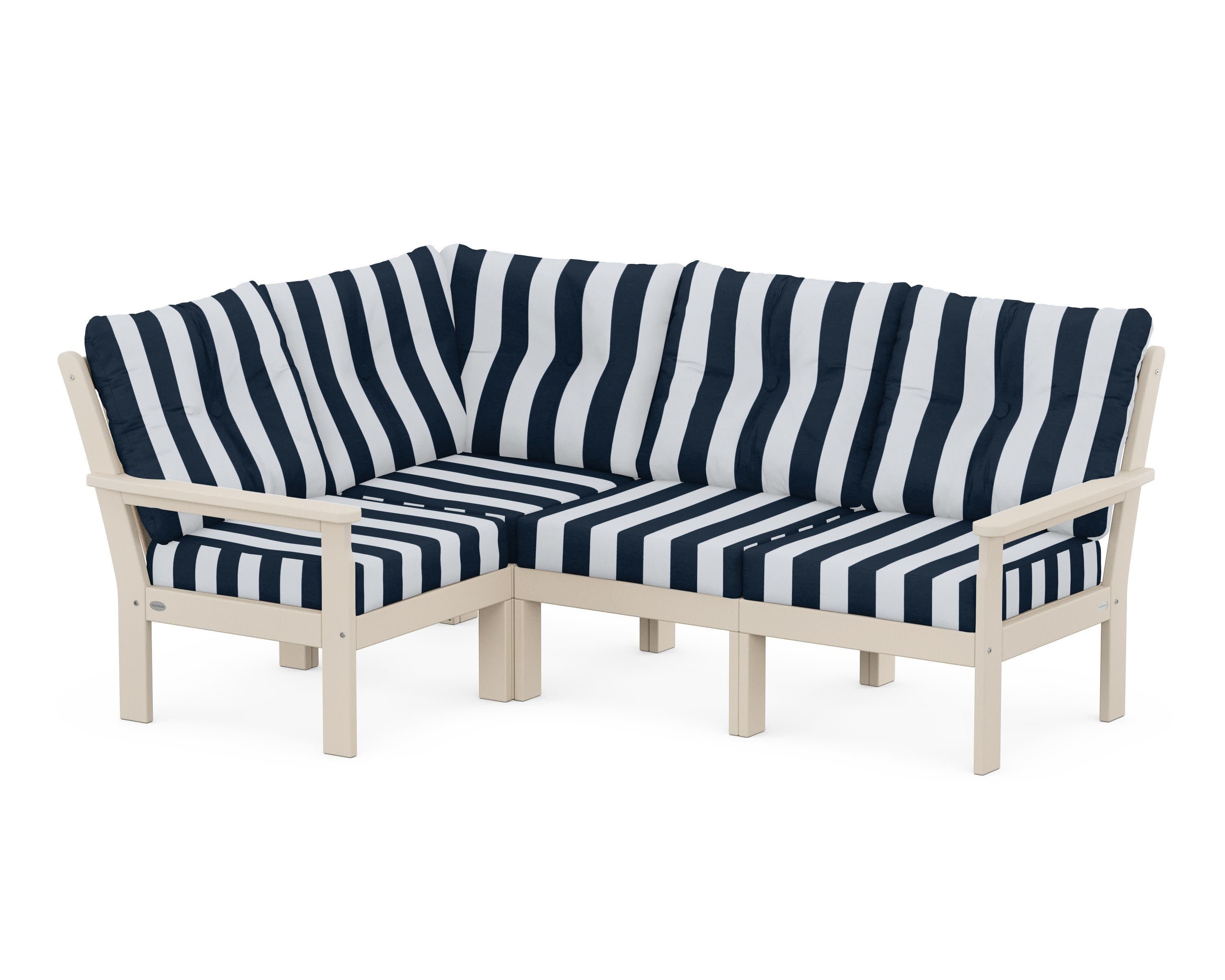 Vineyard 4-Piece Sectional in Sand / Cabana Stripe Marine Indigo