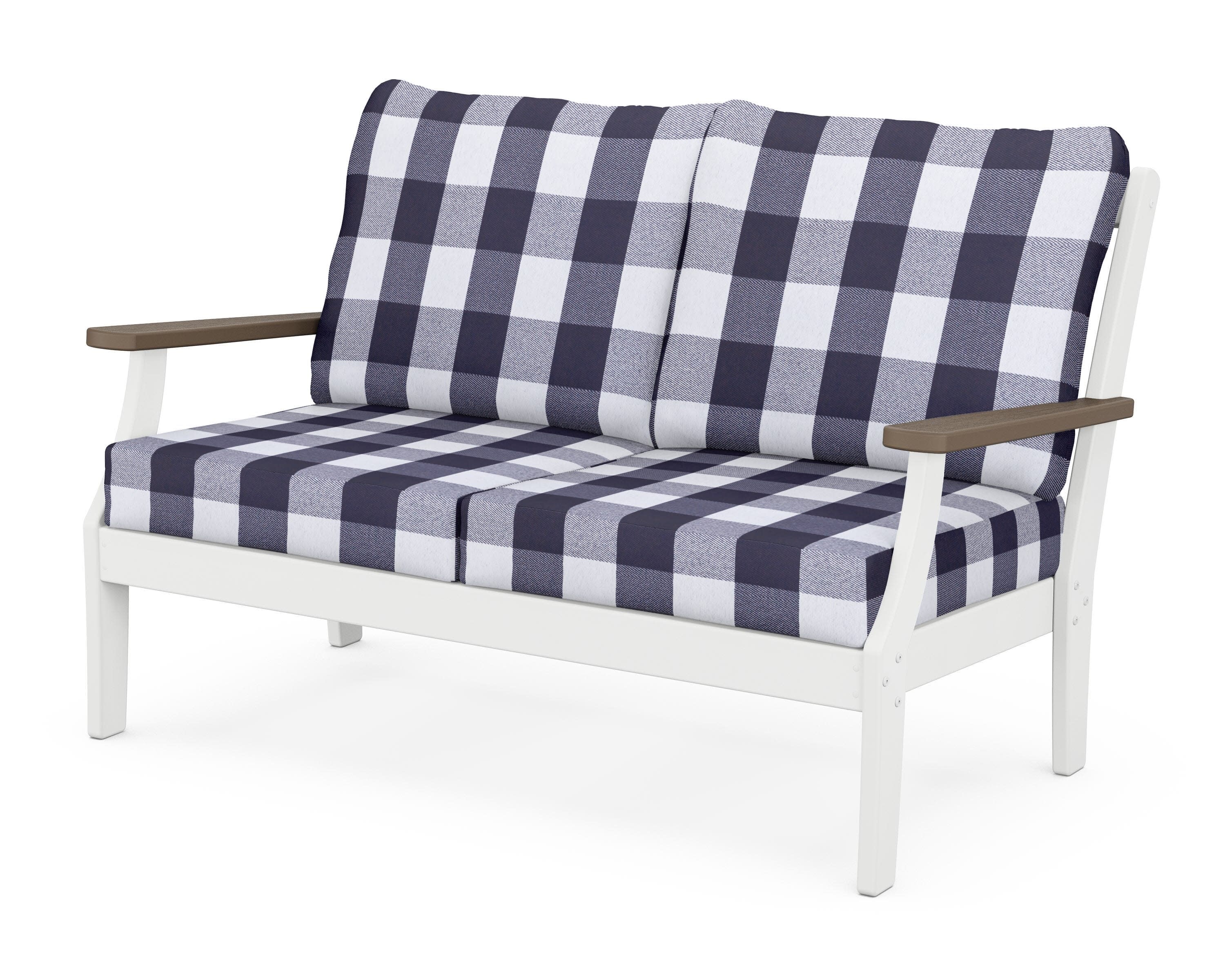 Braxton Deep Seating Loveseat in White / Kona / Buffalo Plaid Navy
