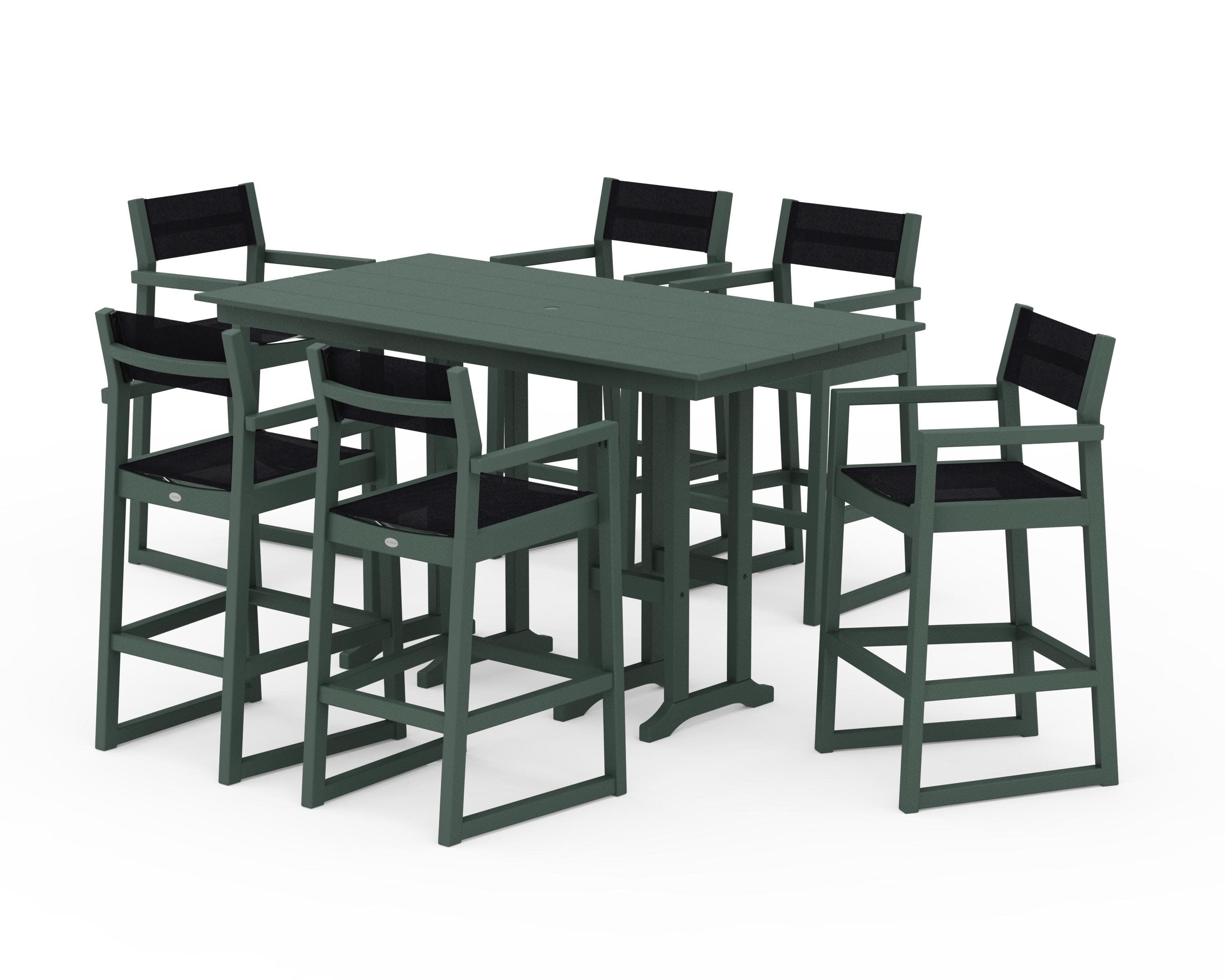 EDGE Sling Arm Chair 7-Piece Farmhouse Bar Set in Green / Black Sling