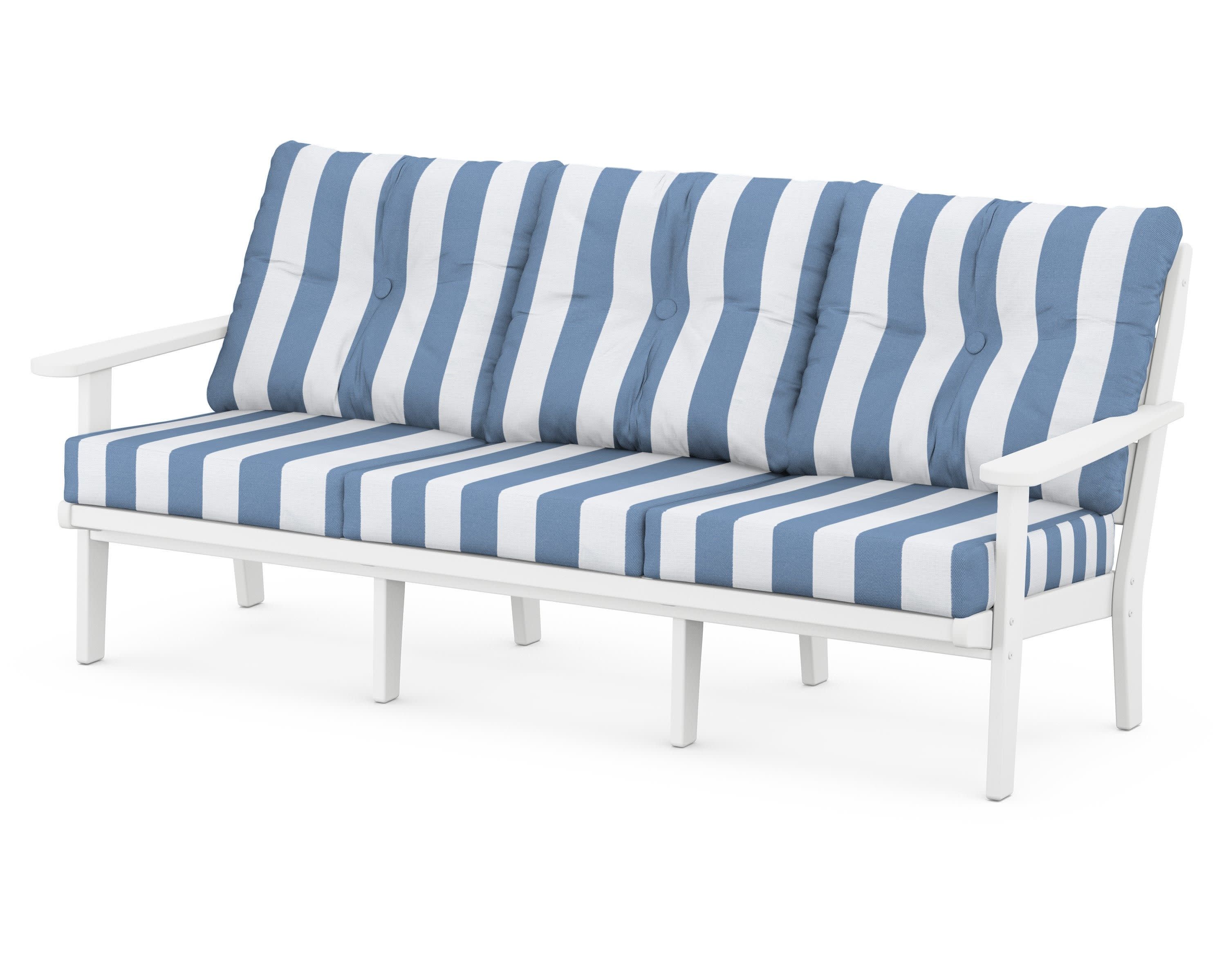 Lakeside Deep Seating Sofa in White / Cabana Stripe Sky Blue