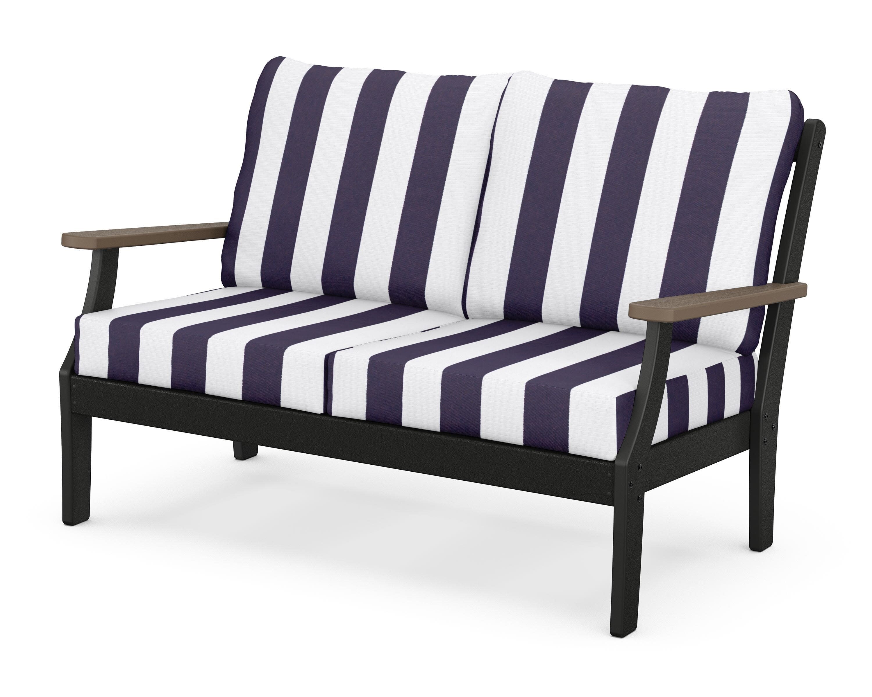 Braxton Deep Seating Loveseat in Black / Kona / Cabana Stripe Navy
