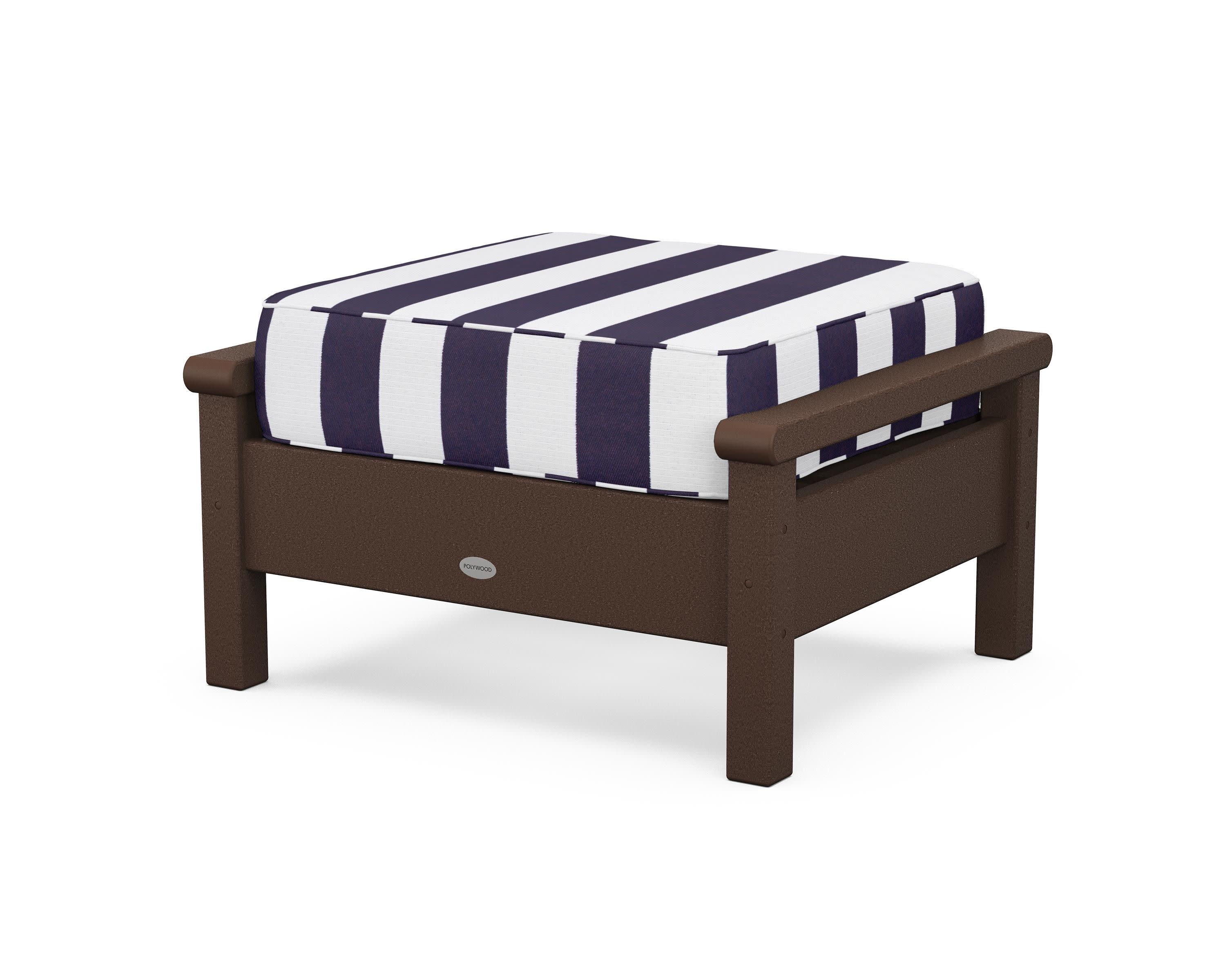 Harbour Deep Seating Ottoman in Mahogany / Cabana Stripe Navy