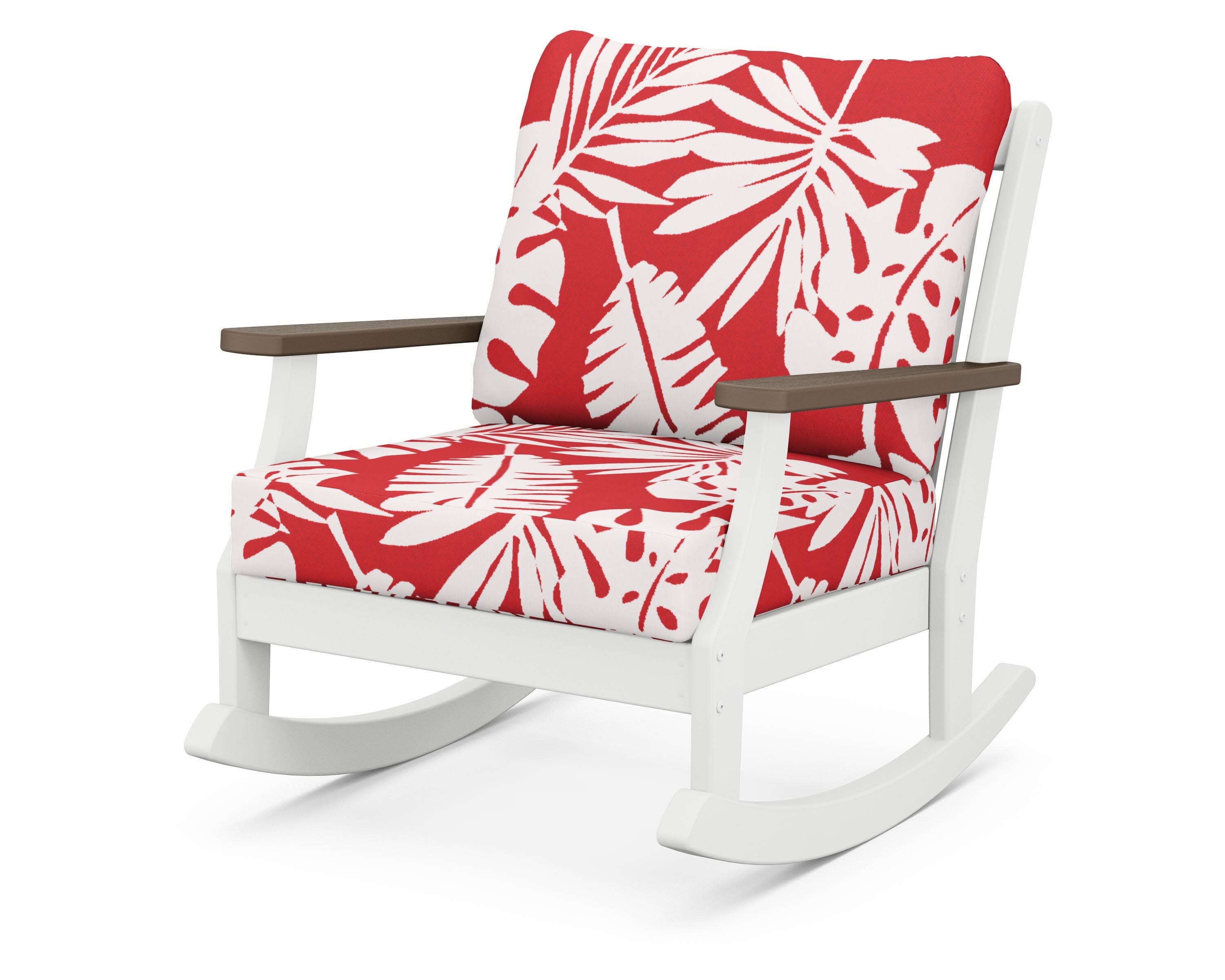 Braxton Deep Seating Rocking Chair in White / Kona / Leaf Crimson