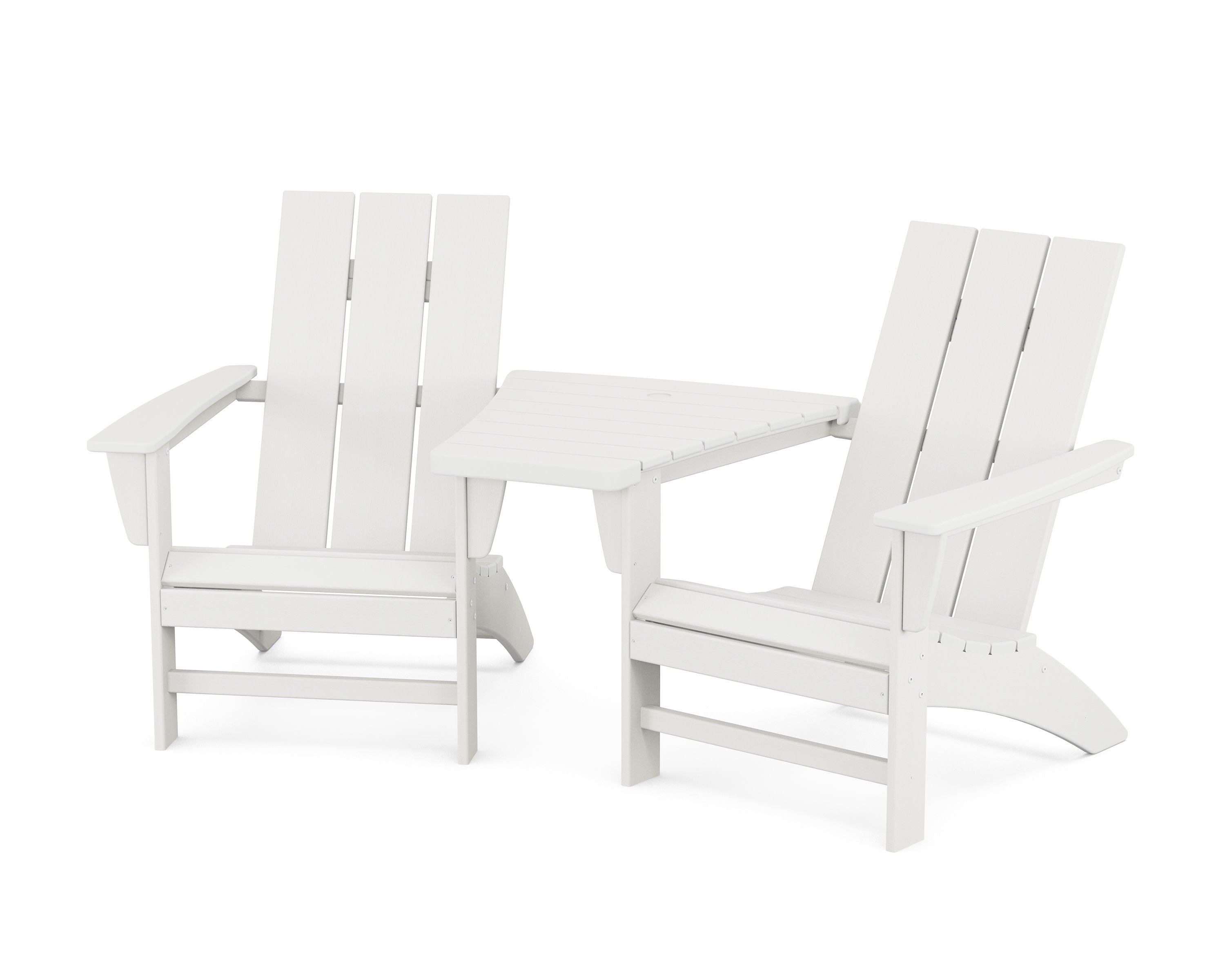 Modern 3-Piece Adirondack Set with Angled Connecting Table in Vintage White