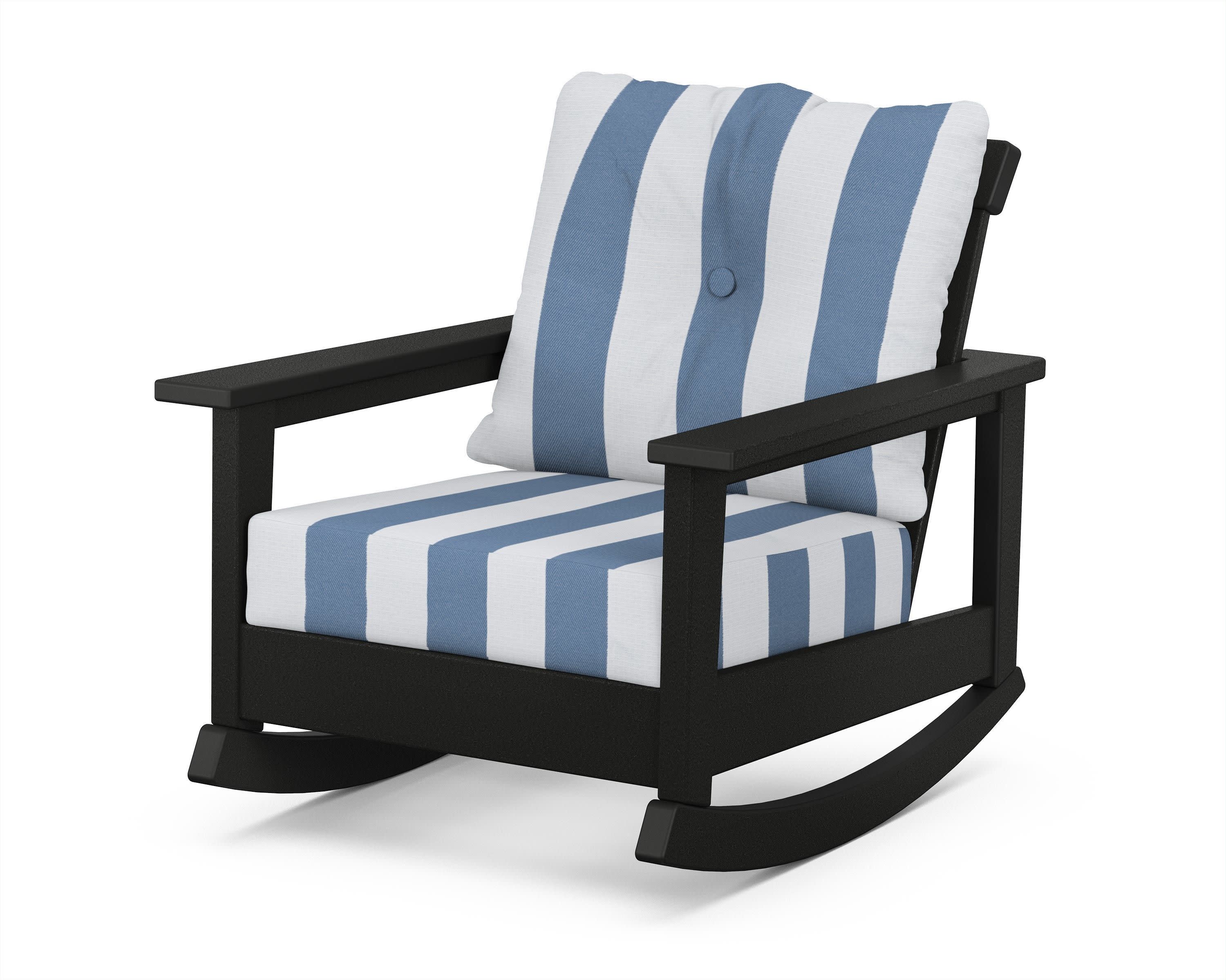 Prescott Deep Seating Rocking Chair in Black / Cabana Stripe Sky Blue