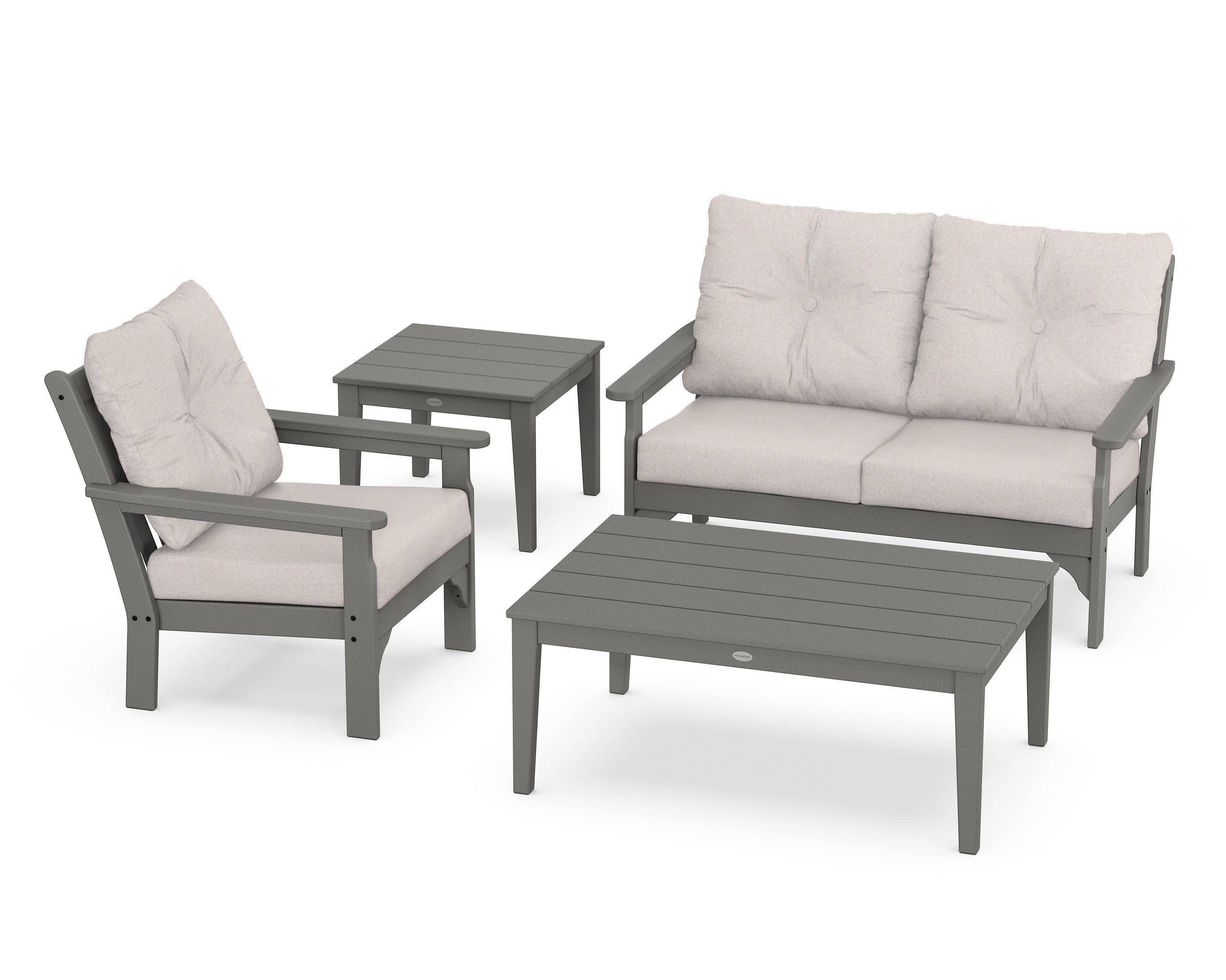 Vineyard 4-Piece Deep Seating Set in Slate Grey / Dune Burlap