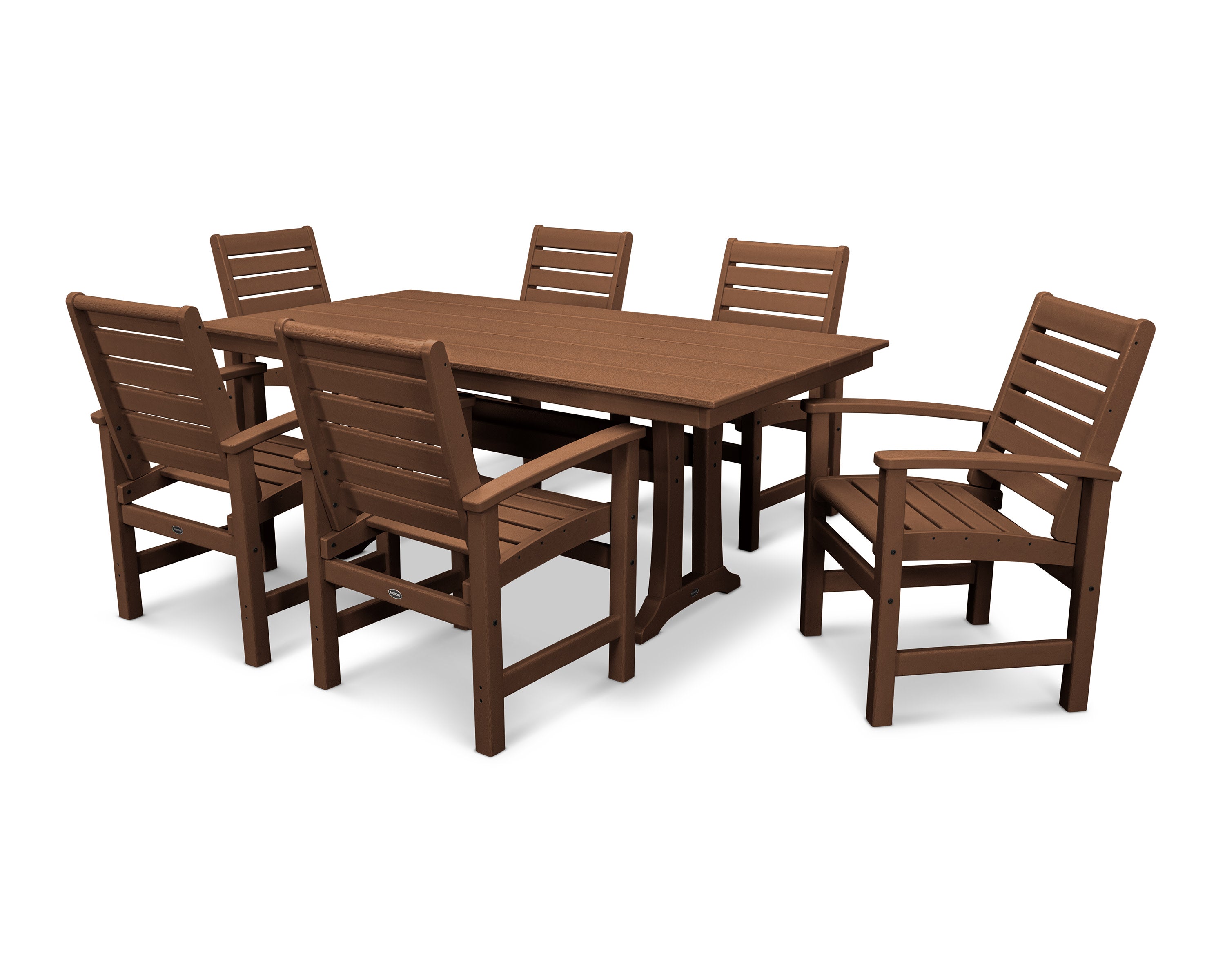 Signature 7-Piece Farmhouse Dining Set with Trestle Legs in Teak